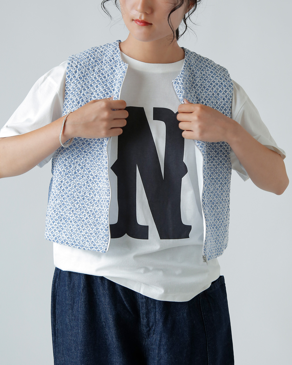 R & D.M.Co-(I[h}Ye[[)gX R[`OXeb` V[O xXg gTRELLIS COUCHING STITCH SHIRRING VESTh 7441