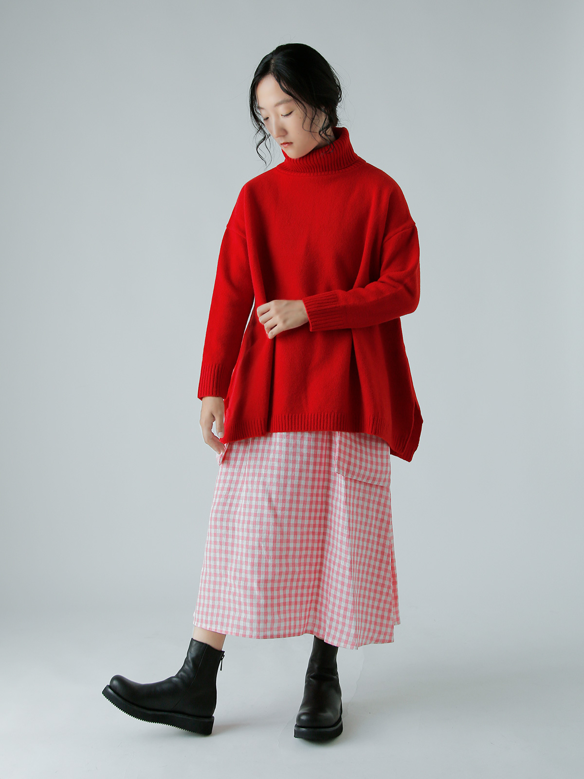 R & D.M.Co-(I[h}Ye[[)l MK`FbN |Pbg XJ[g gLINEN GINGHAM CHECK POCKET SKIRTh 7503