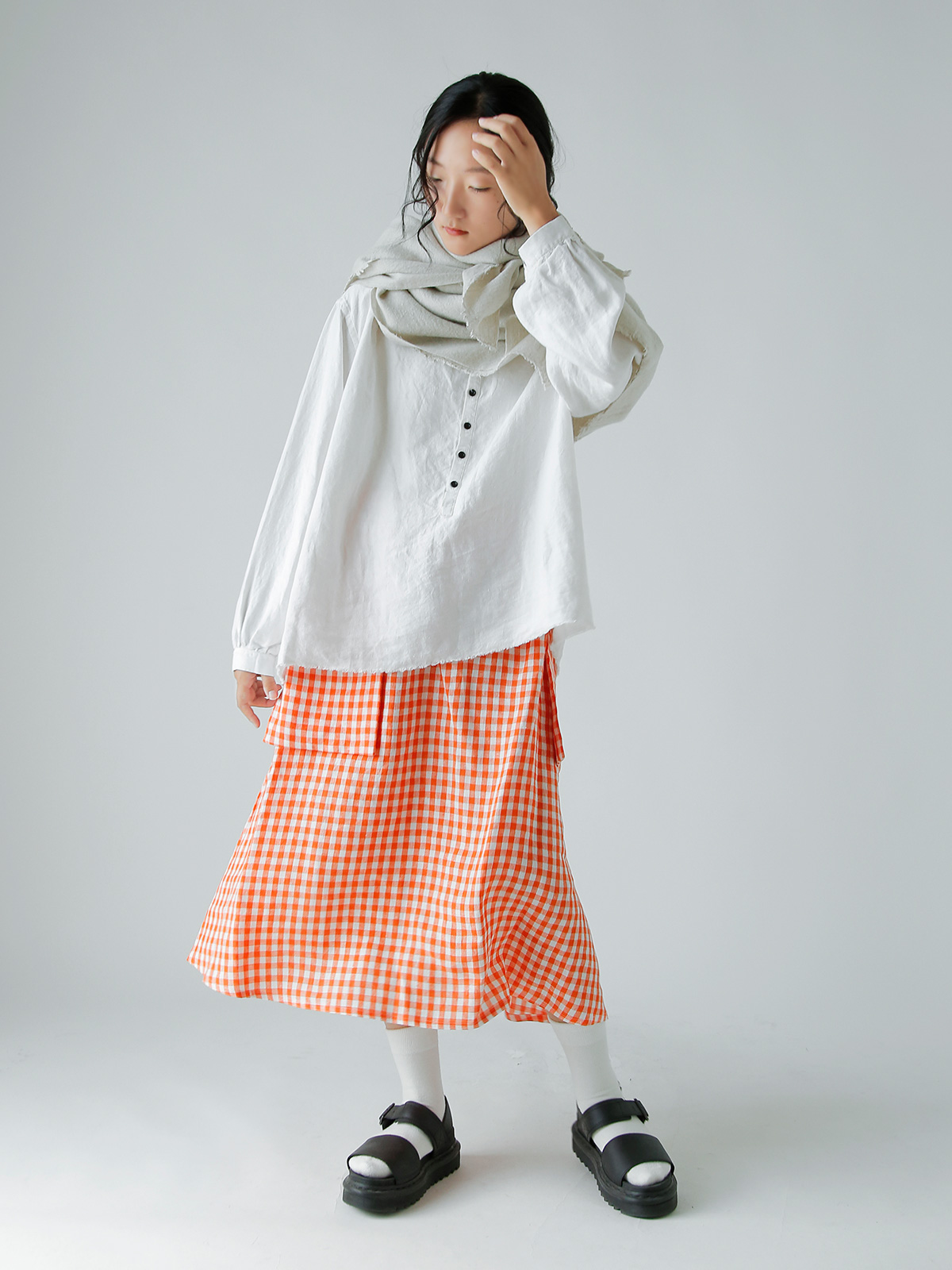 R & D.M.Co-(I[h}Ye[[)l MK`FbN |Pbg XJ[g gLINEN GINGHAM CHECK POCKET SKIRTh 7503