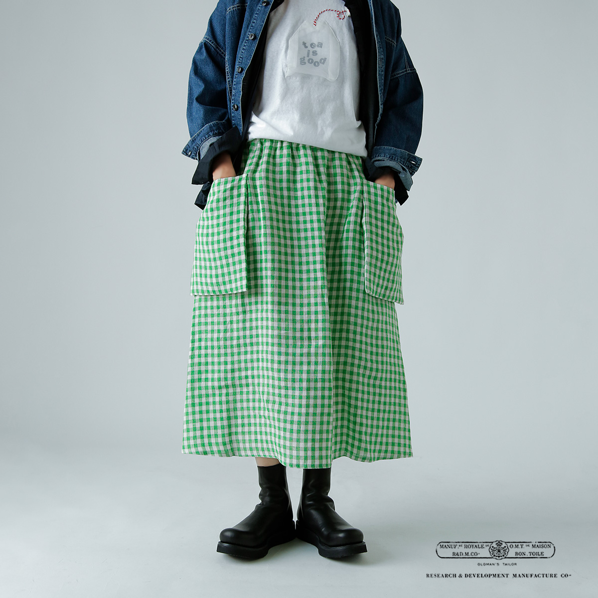 R & D.M.Co-(I[h}Ye[[)l MK`FbN |Pbg XJ[g gLINEN GINGHAM CHECK POCKET SKIRTh 7503