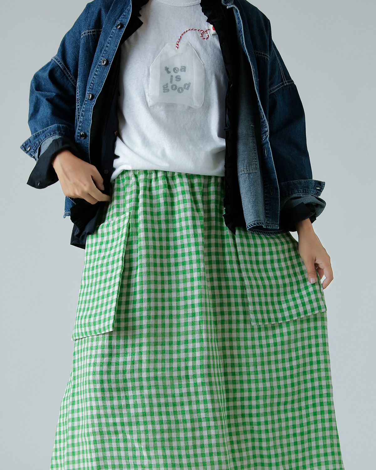 R & D.M.Co-(I[h}Ye[[)l MK`FbN |Pbg XJ[g gLINEN GINGHAM CHECK POCKET SKIRTh 7503