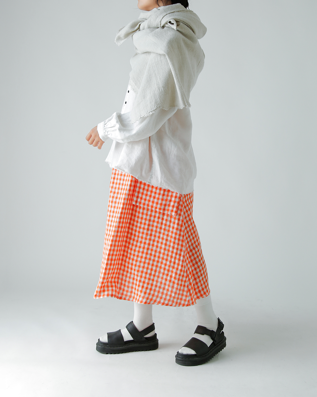 R & D.M.Co-(I[h}Ye[[)l MK`FbN |Pbg XJ[g gLINEN GINGHAM CHECK POCKET SKIRTh 7503