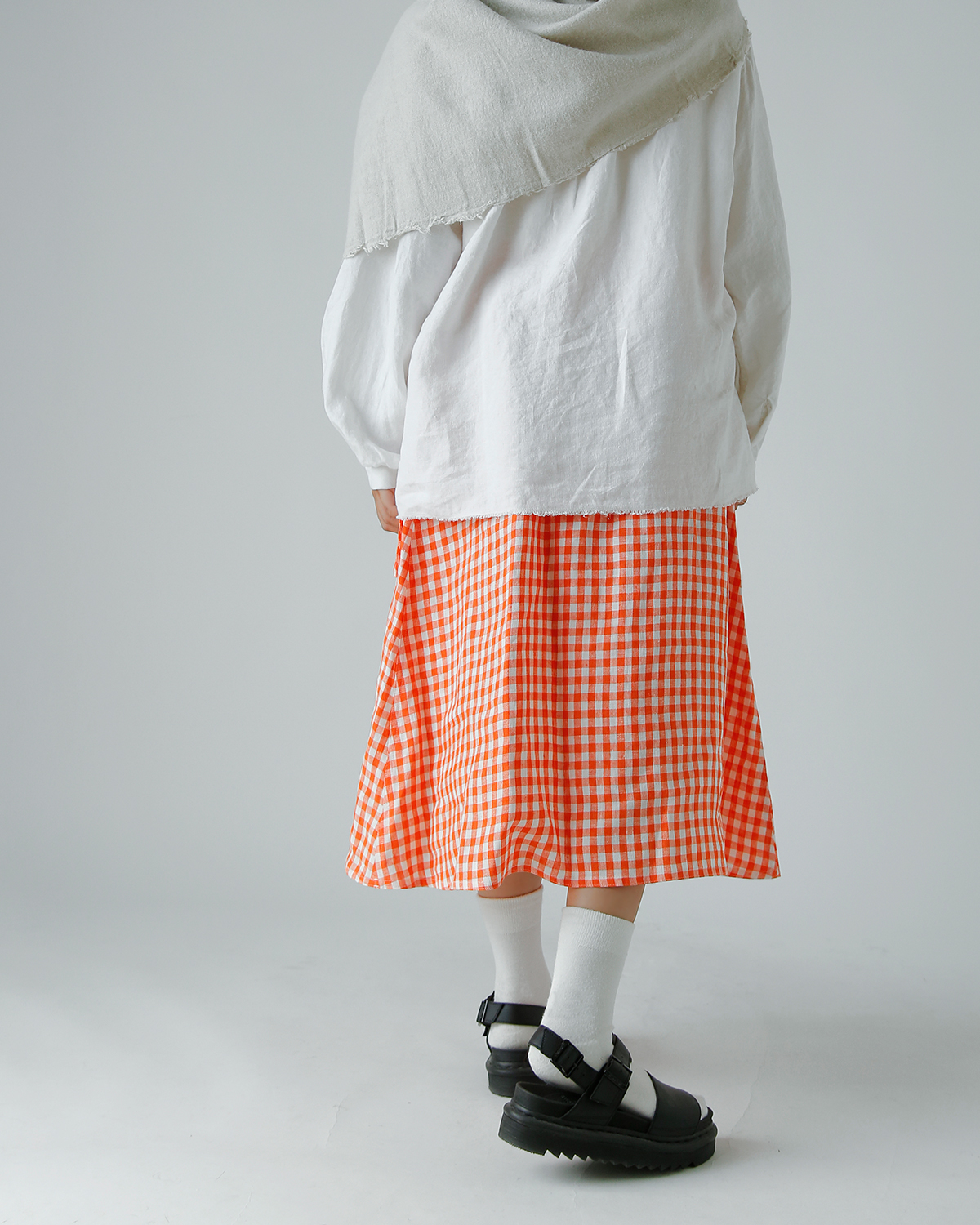 R & D.M.Co-(I[h}Ye[[)l MK`FbN |Pbg XJ[g gLINEN GINGHAM CHECK POCKET SKIRTh 7503