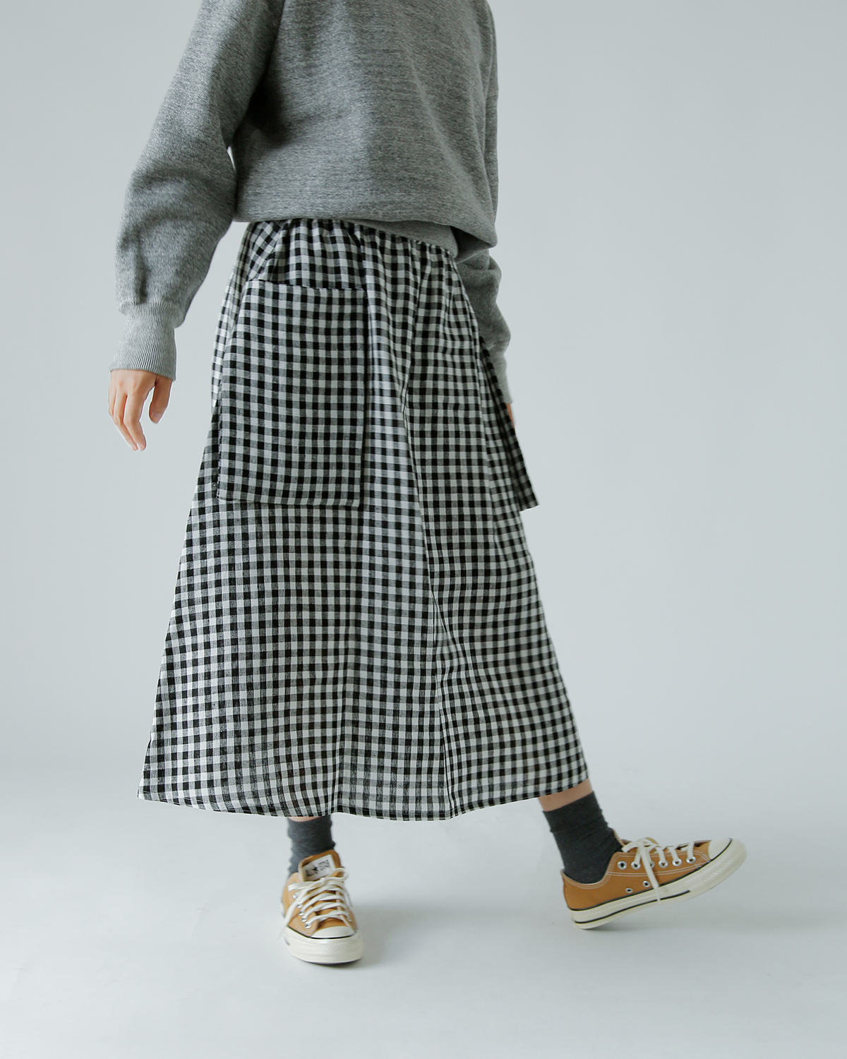 R & D.M.Co-(I[h}Ye[[)l MK`FbN |Pbg XJ[g gLINEN GINGHAM CHECK POCKET SKIRTh 7503