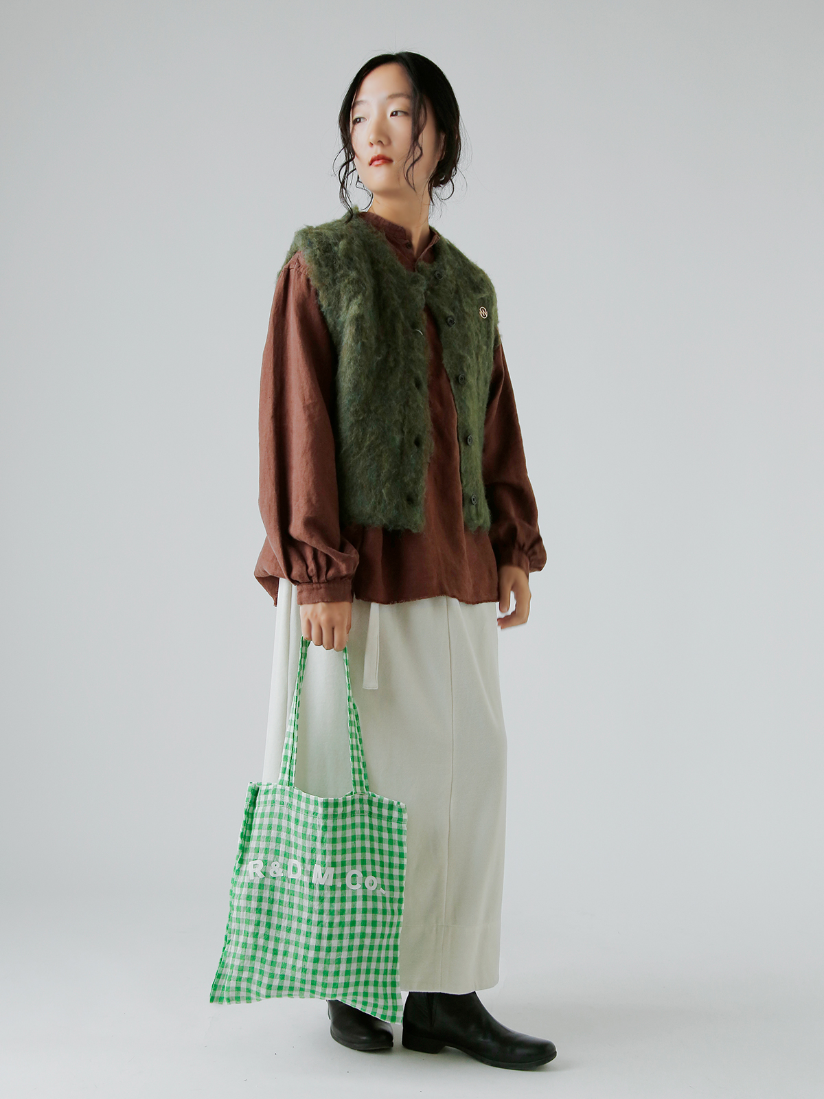 R & D.M.Co-(I[h}Ye[[)l MK`FbN g[g obO gLINEN GINGHAM CHECK TOTE BAGh 7507