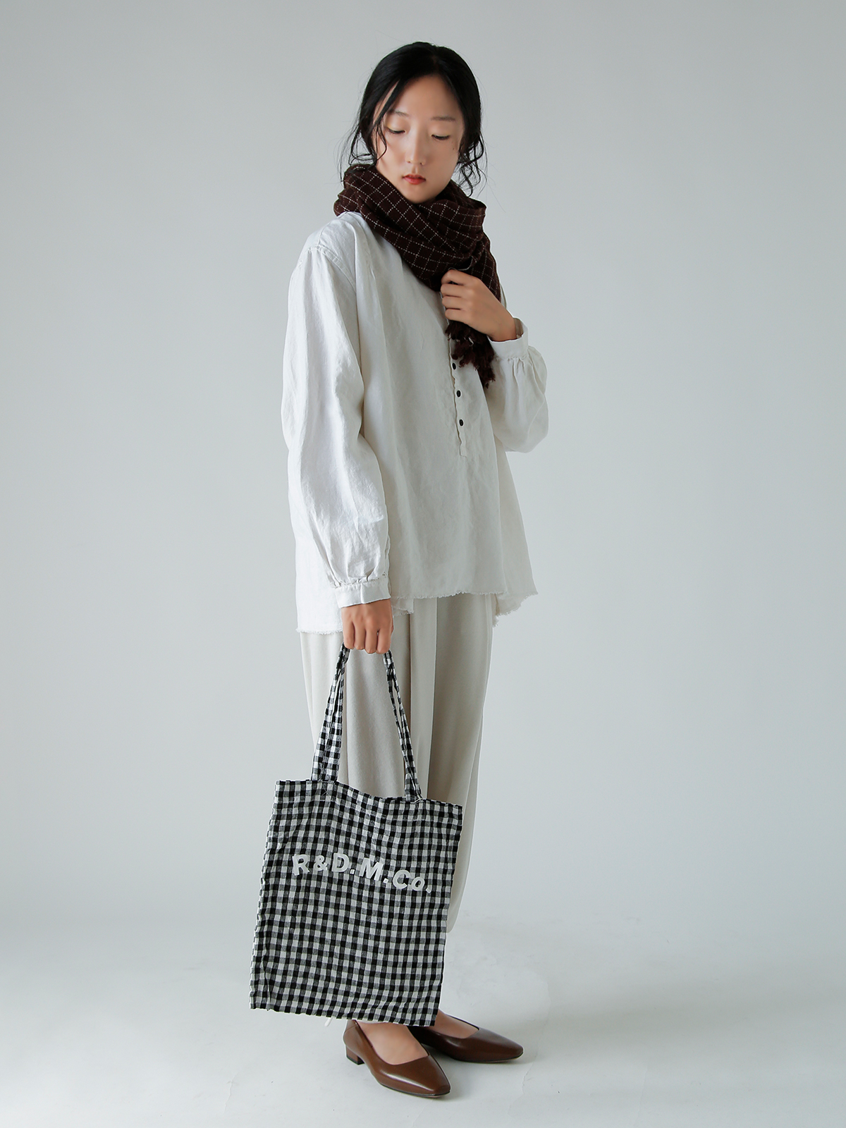 R & D.M.Co-(I[h}Ye[[)l MK`FbN g[g obO gLINEN GINGHAM CHECK TOTE BAGh 7507