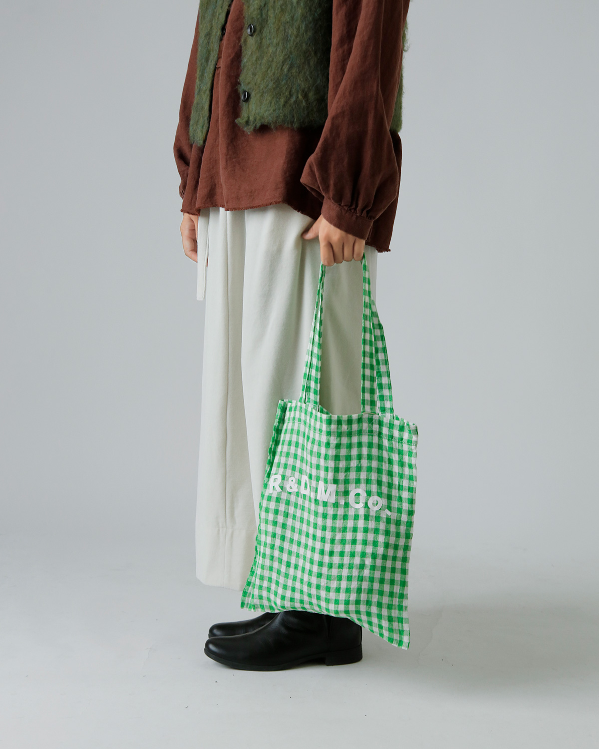 R & D.M.Co-(I[h}Ye[[)l MK`FbN g[g obO gLINEN GINGHAM CHECK TOTE BAGh 7507