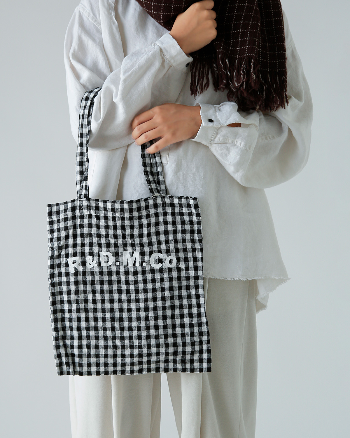 R & D.M.Co-(I[h}Ye[[)l MK`FbN g[g obO gLINEN GINGHAM CHECK TOTE BAGh 7507