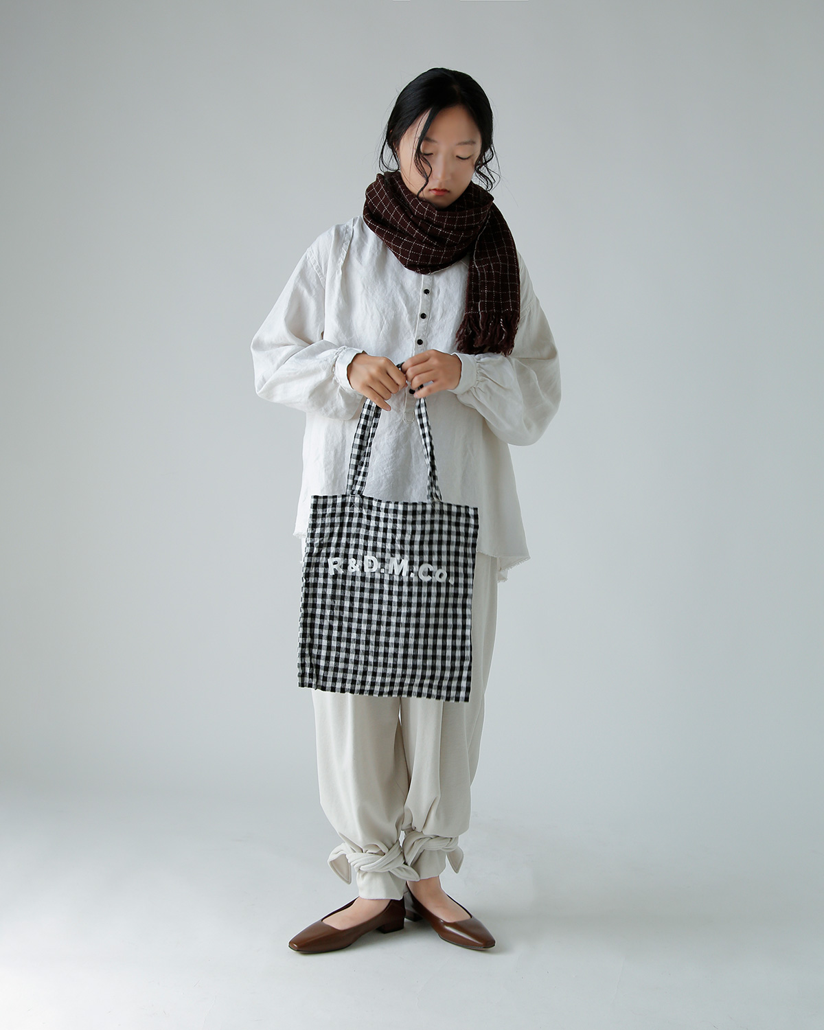 R & D.M.Co-(I[h}Ye[[)l MK`FbN g[g obO gLINEN GINGHAM CHECK TOTE BAGh 7507