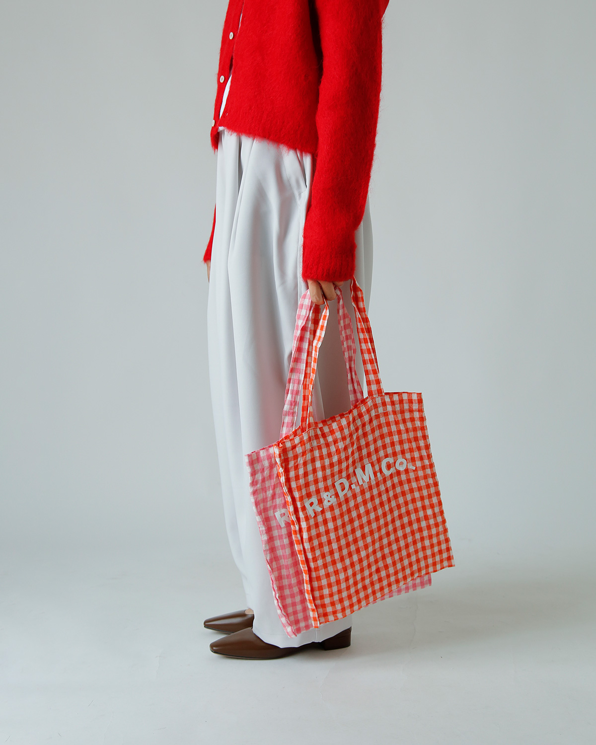 R & D.M.Co-(I[h}Ye[[)l MK`FbN g[g obO gLINEN GINGHAM CHECK TOTE BAGh 7507
