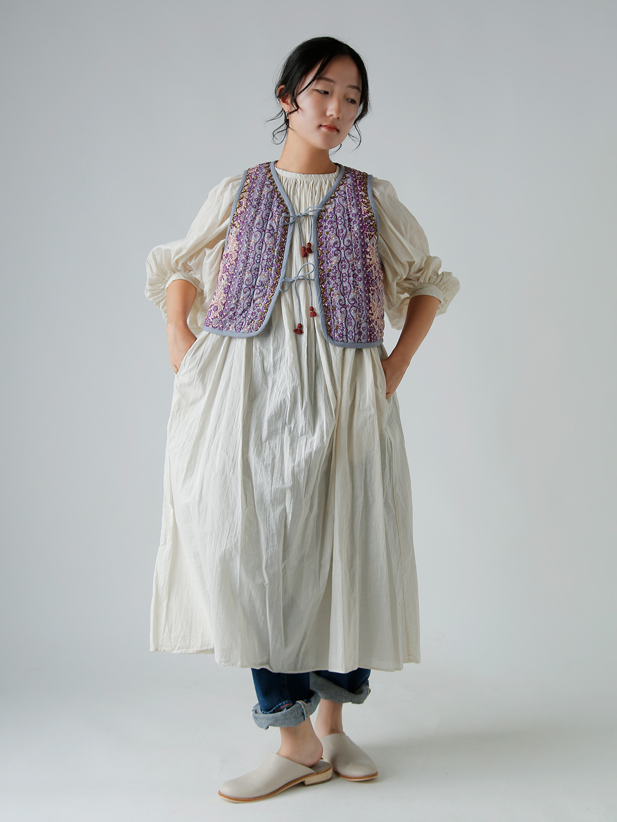R & D.M.Co-(I[h}Ye[[)K[g_C [ XbN hX gGARMENT DYE LAWN SMOCK DRESSh 7518