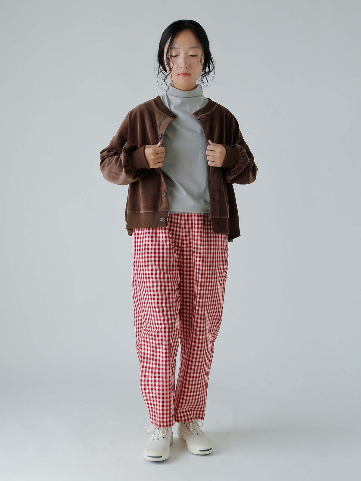 R & D.M.Co-(I[h}Ye[[)MK`FbN TG e[p[h K pc gGINGHAM CHECK SARROUEL TAPERED GUM PANTSh 7609