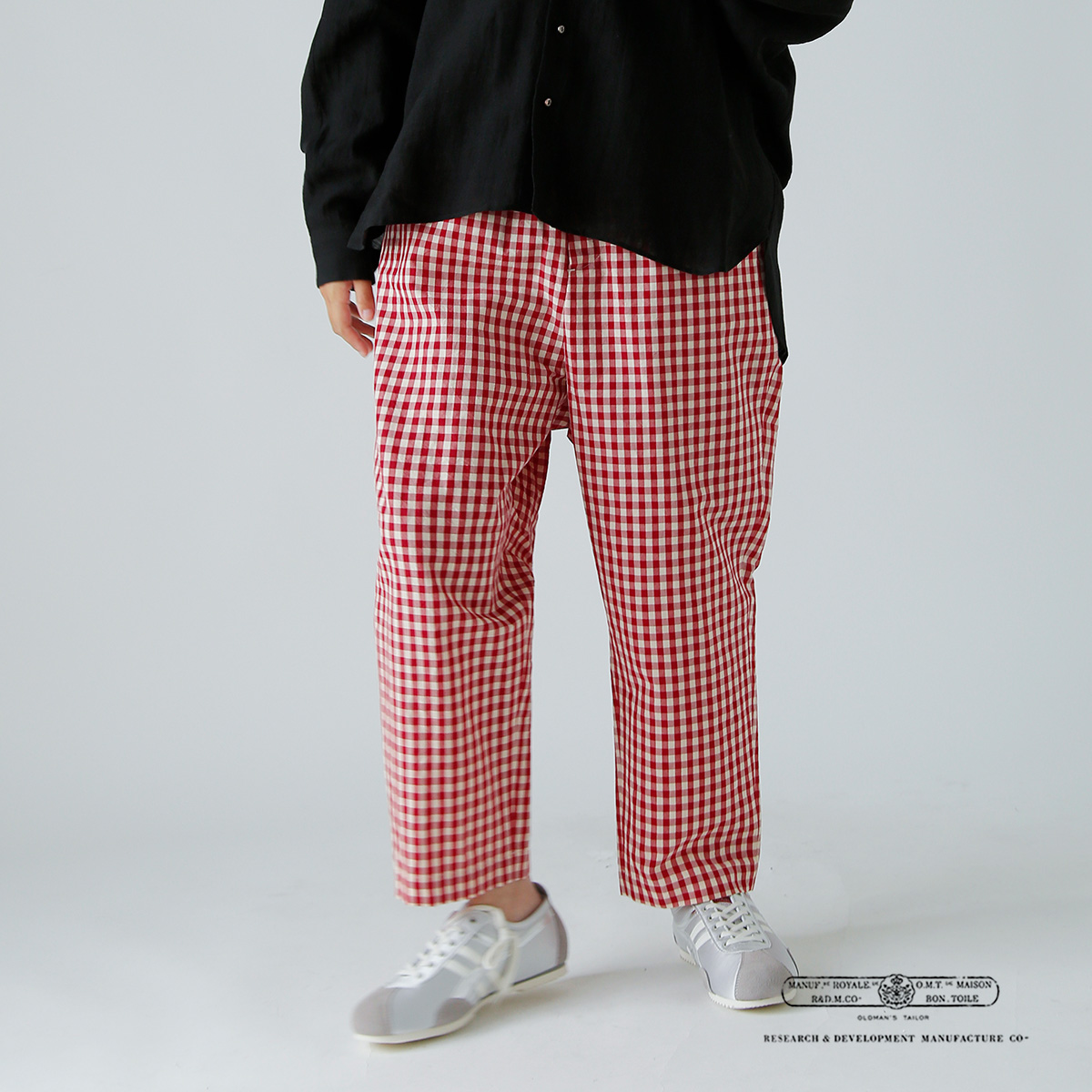 R & D.M.Co-(I[h}Ye[[)MK`FbN TG e[p[h K pc gGINGHAM CHECK SARROUEL TAPERED GUM PANTSh 7609