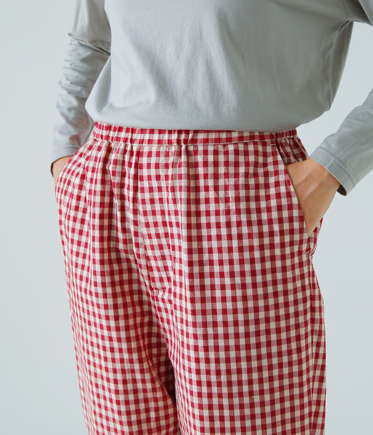 R & D.M.Co-(I[h}Ye[[)MK`FbN TG e[p[h K pc gGINGHAM CHECK SARROUEL TAPERED GUM PANTSh 7609