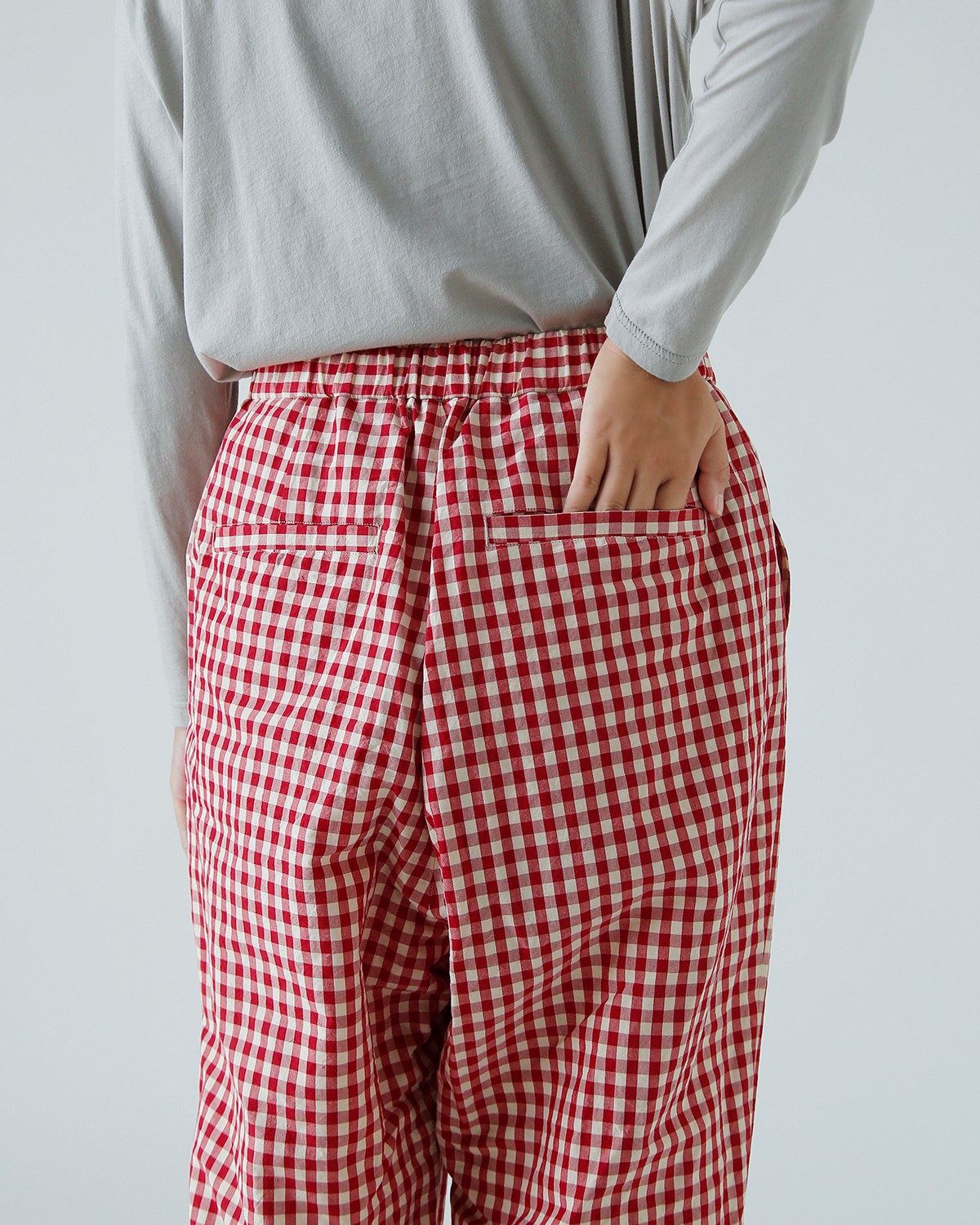R & D.M.Co-(I[h}Ye[[)MK`FbN TG e[p[h K pc gGINGHAM CHECK SARROUEL TAPERED GUM PANTSh 7609