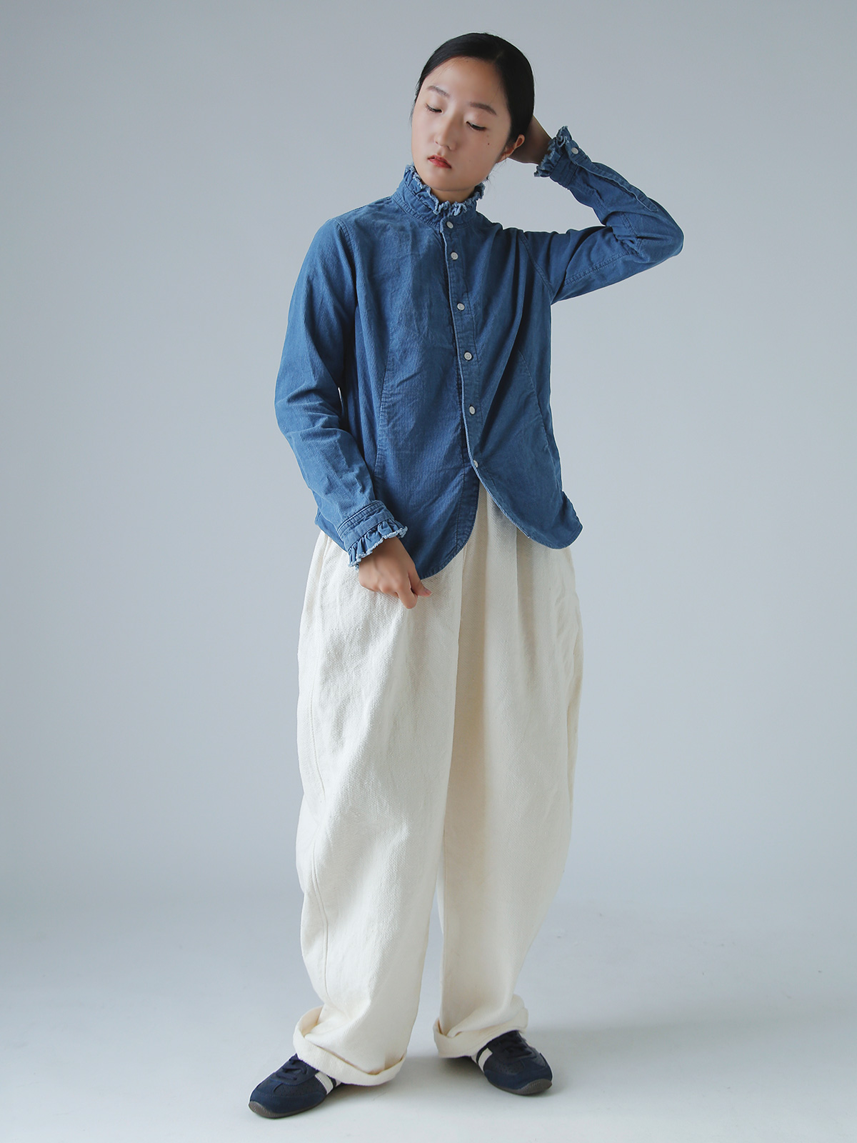 R & D.M.Co-(I[h}Ye[[)CfBS Cg R[fC tJ[ Vc gINDIGO LIGHT CORDUROY FRILL COLLAR SHIRTh 7677