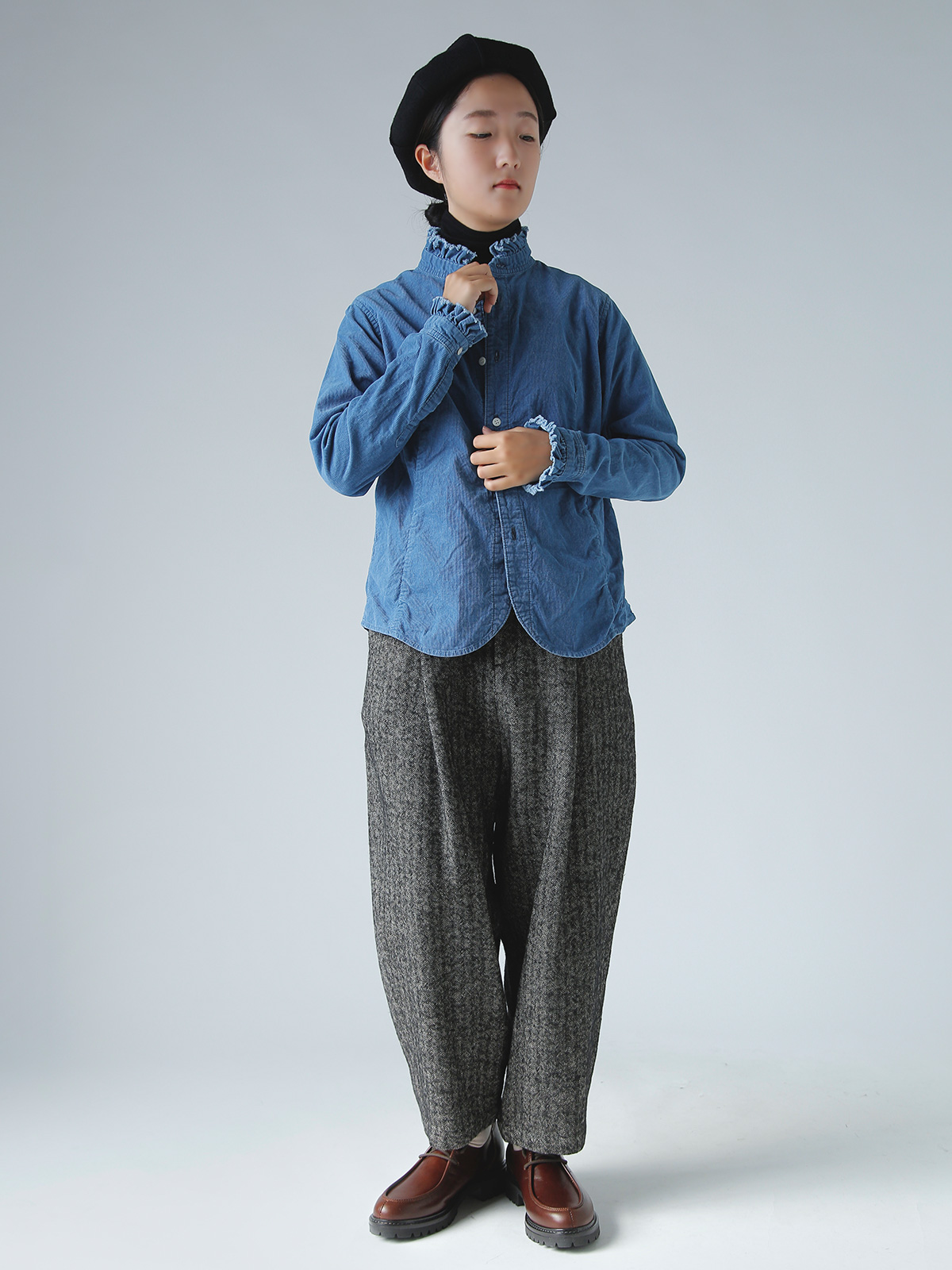 R & D.M.Co-(I[h}Ye[[)CfBS Cg R[fC tJ[ Vc gINDIGO LIGHT CORDUROY FRILL COLLAR SHIRTh 7677