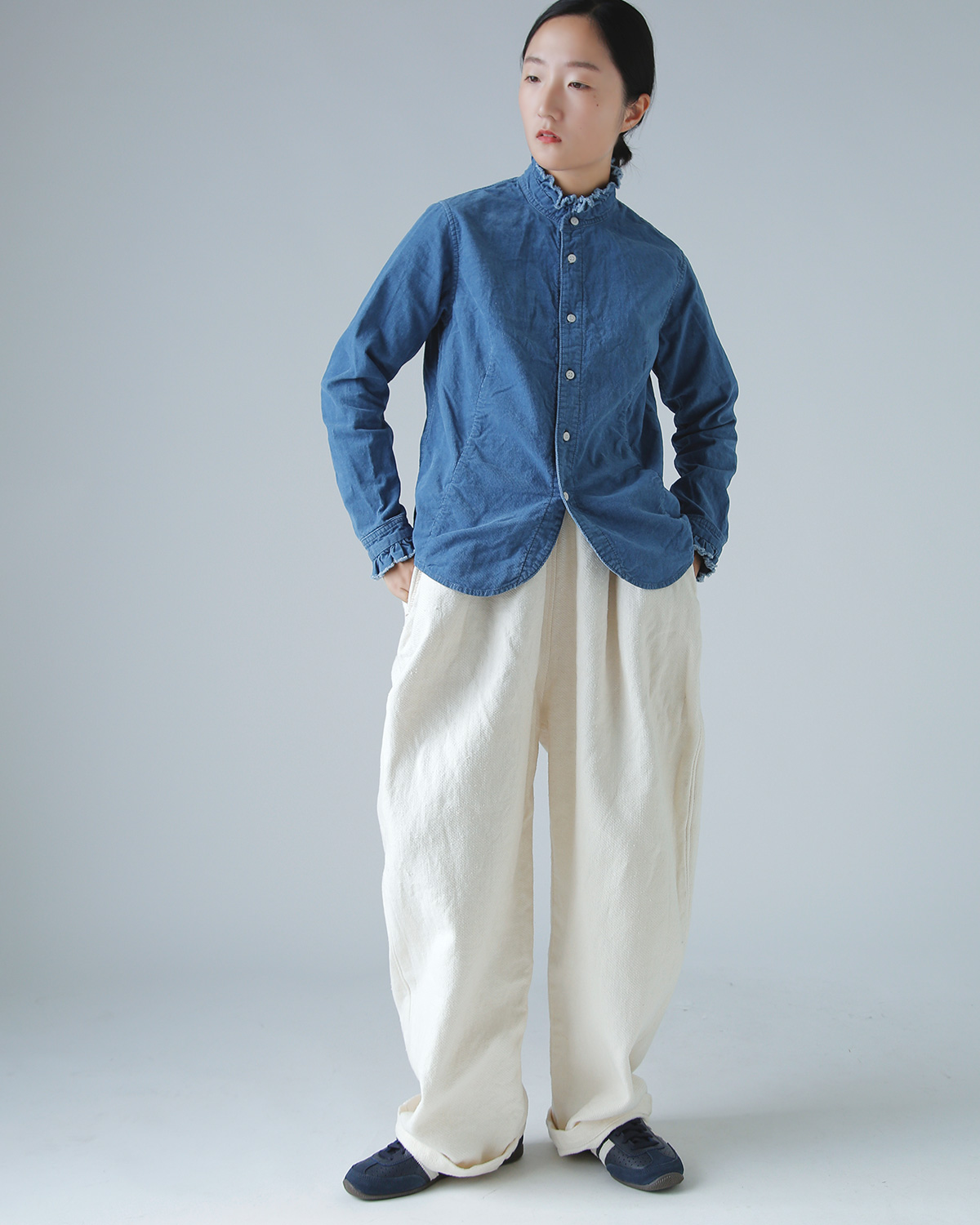R & D.M.Co-(I[h}Ye[[)CfBS Cg R[fC tJ[ Vc gINDIGO LIGHT CORDUROY FRILL COLLAR SHIRTh 7677