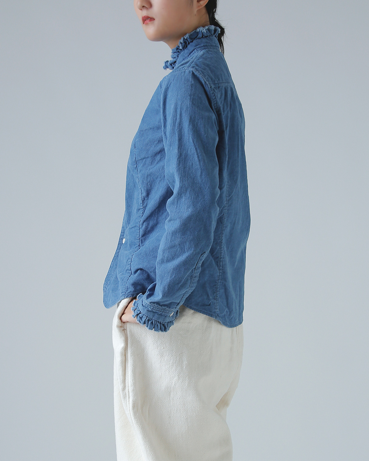 R & D.M.Co-(I[h}Ye[[)CfBS Cg R[fC tJ[ Vc gINDIGO LIGHT CORDUROY FRILL COLLAR SHIRTh 7677