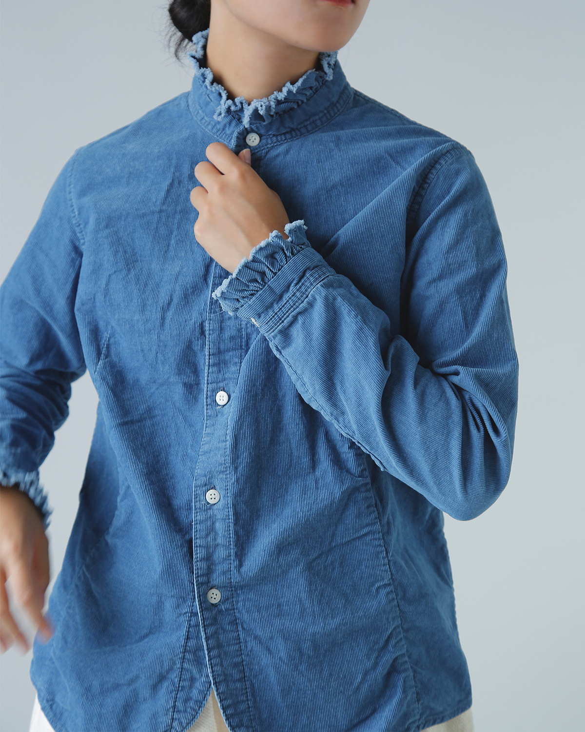 R & D.M.Co-(I[h}Ye[[)CfBS Cg R[fC tJ[ Vc gINDIGO LIGHT CORDUROY FRILL COLLAR SHIRTh 7677