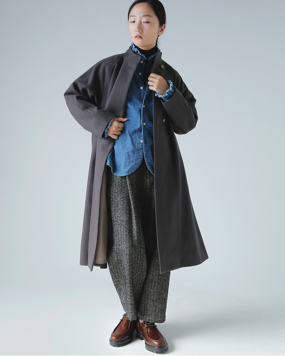 R & D.M.Co-(I[h}Ye[[)CfBS Cg R[fC tJ[ Vc gINDIGO LIGHT CORDUROY FRILL COLLAR SHIRTh 7677