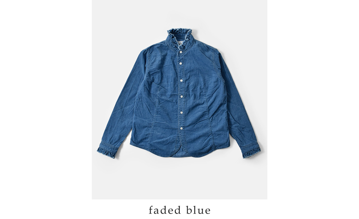 R & D.M.Co-(I[h}Ye[[)CfBS Cg R[fC tJ[ Vc gINDIGO LIGHT CORDUROY FRILL COLLAR SHIRTh 7677