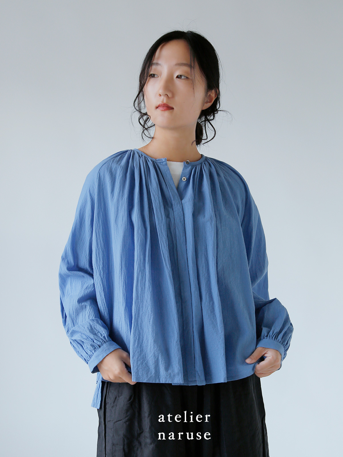 今期 夏物 アトリエナルセateliernaruse ブラウス 半袖 atelier naruse アトリエナルセ リネンノースリーブブラウス＋