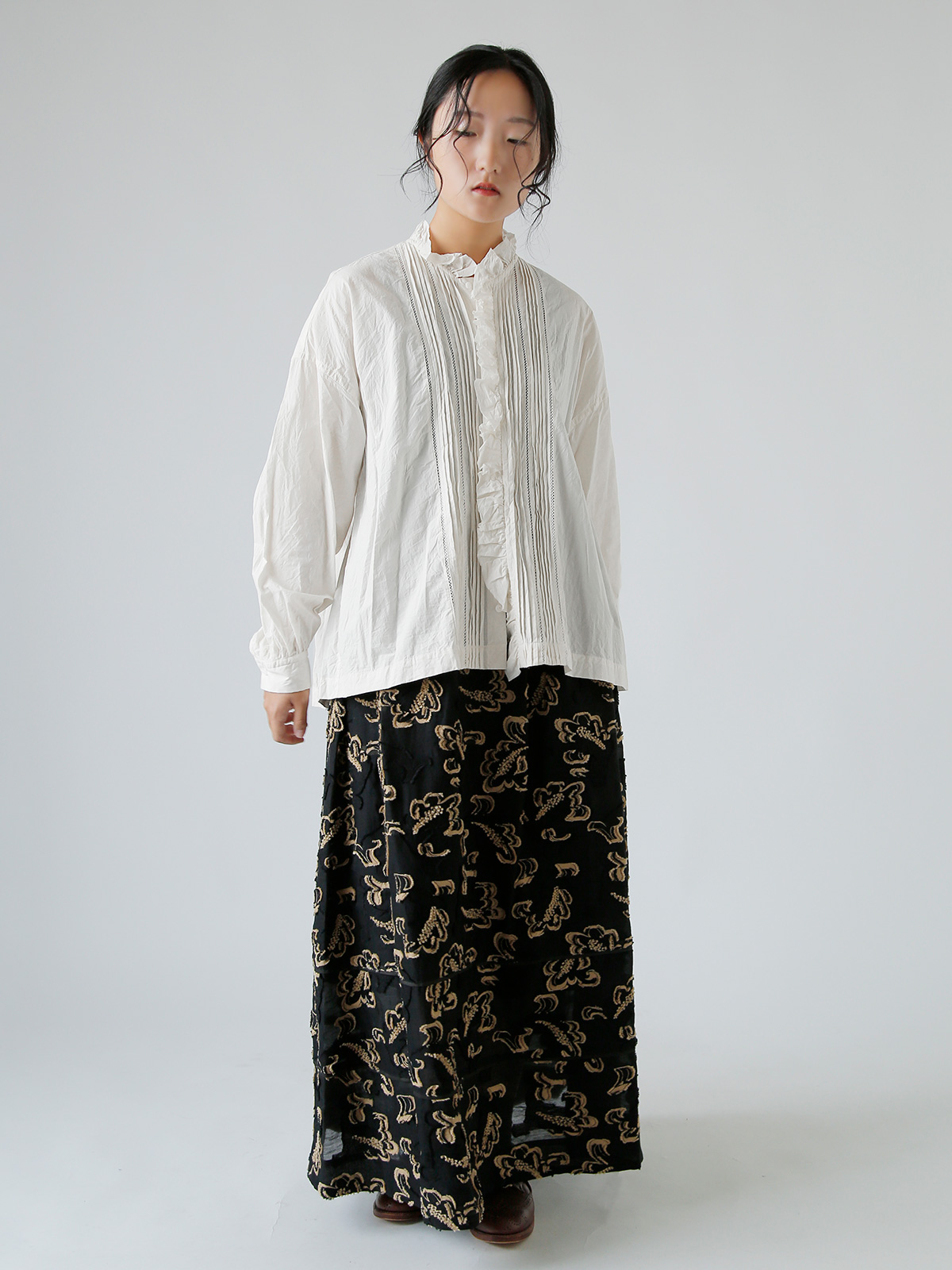TOUJOURS(gDW[)t@C[ Rbg NX Vc gLace Pin Tuck Ruffle Shirth mm43ds01