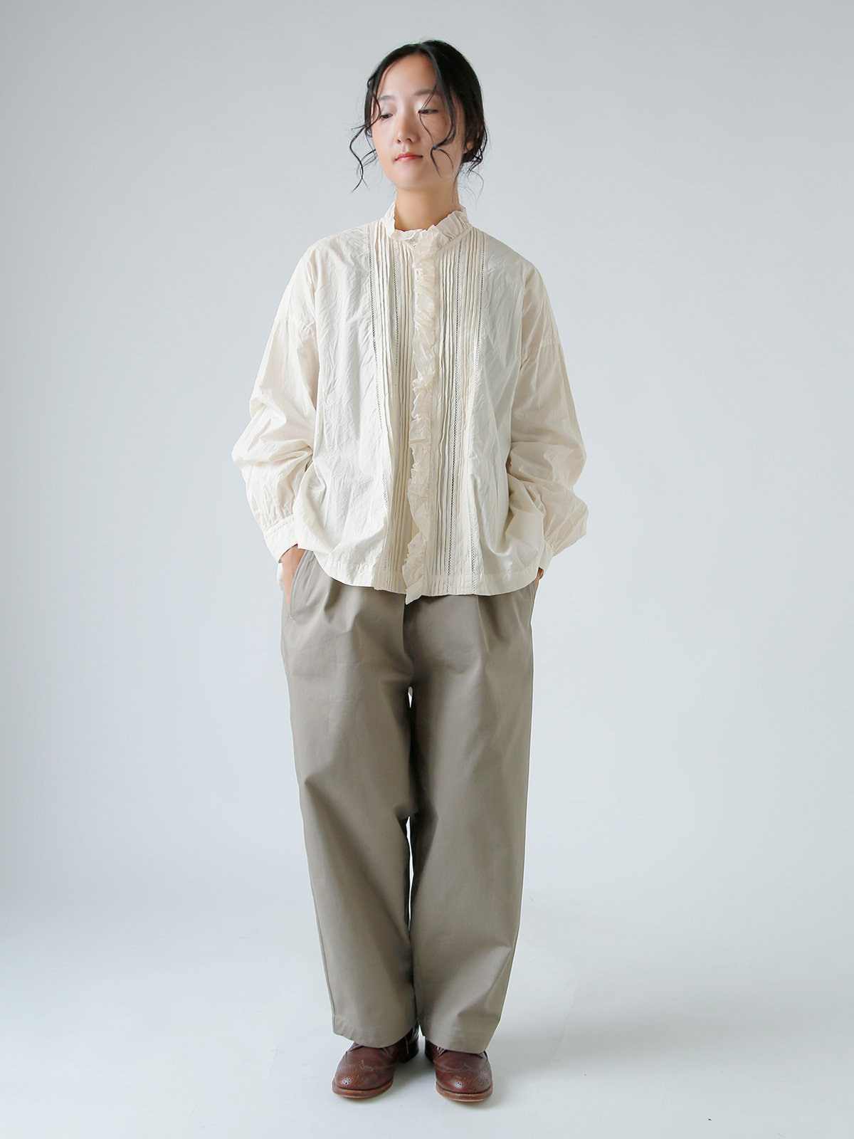 TOUJOURS(gDW[)t@C[ Rbg NX Vc gLace Pin Tuck Ruffle Shirth mm43ds01
