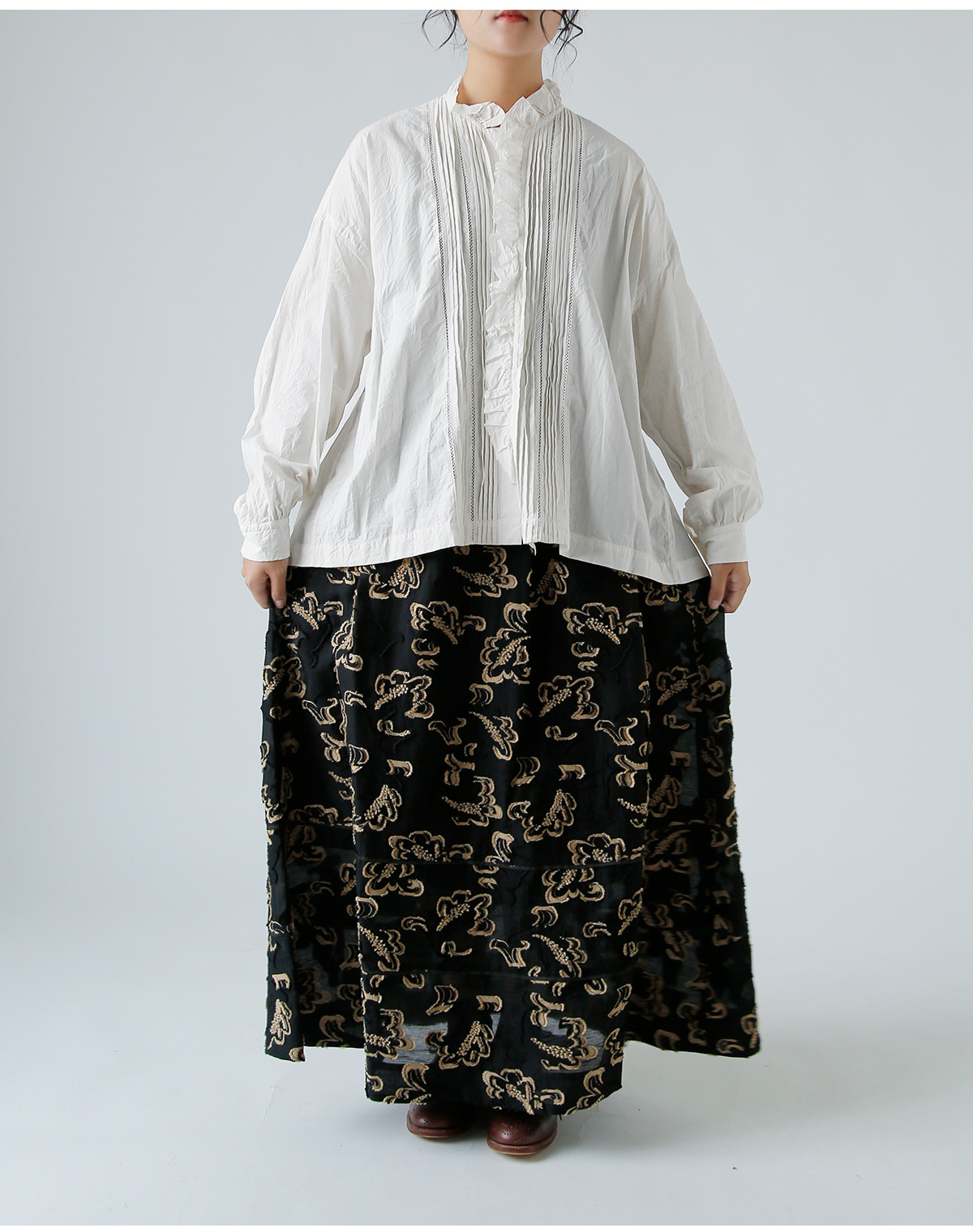 TOUJOURS(gDW[)t@C[ Rbg NX Vc gLace Pin Tuck Ruffle Shirth mm43ds01
