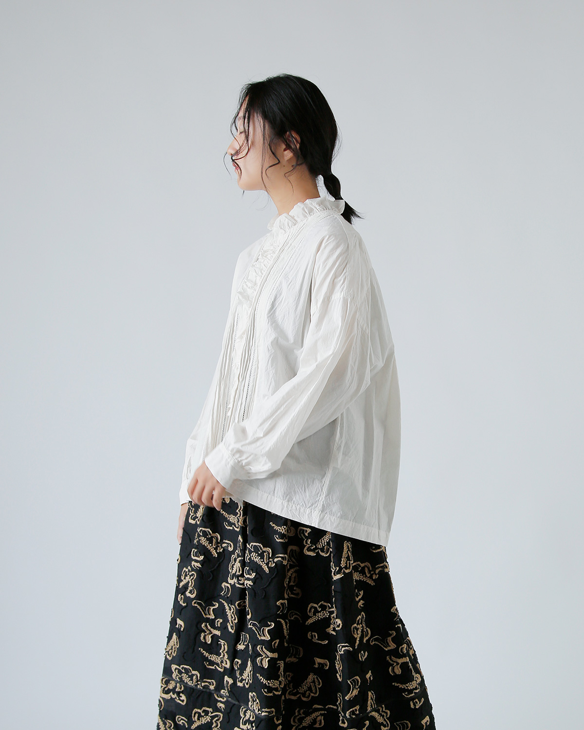 TOUJOURS(gDW[)t@C[ Rbg NX Vc gLace Pin Tuck Ruffle Shirth mm43ds01