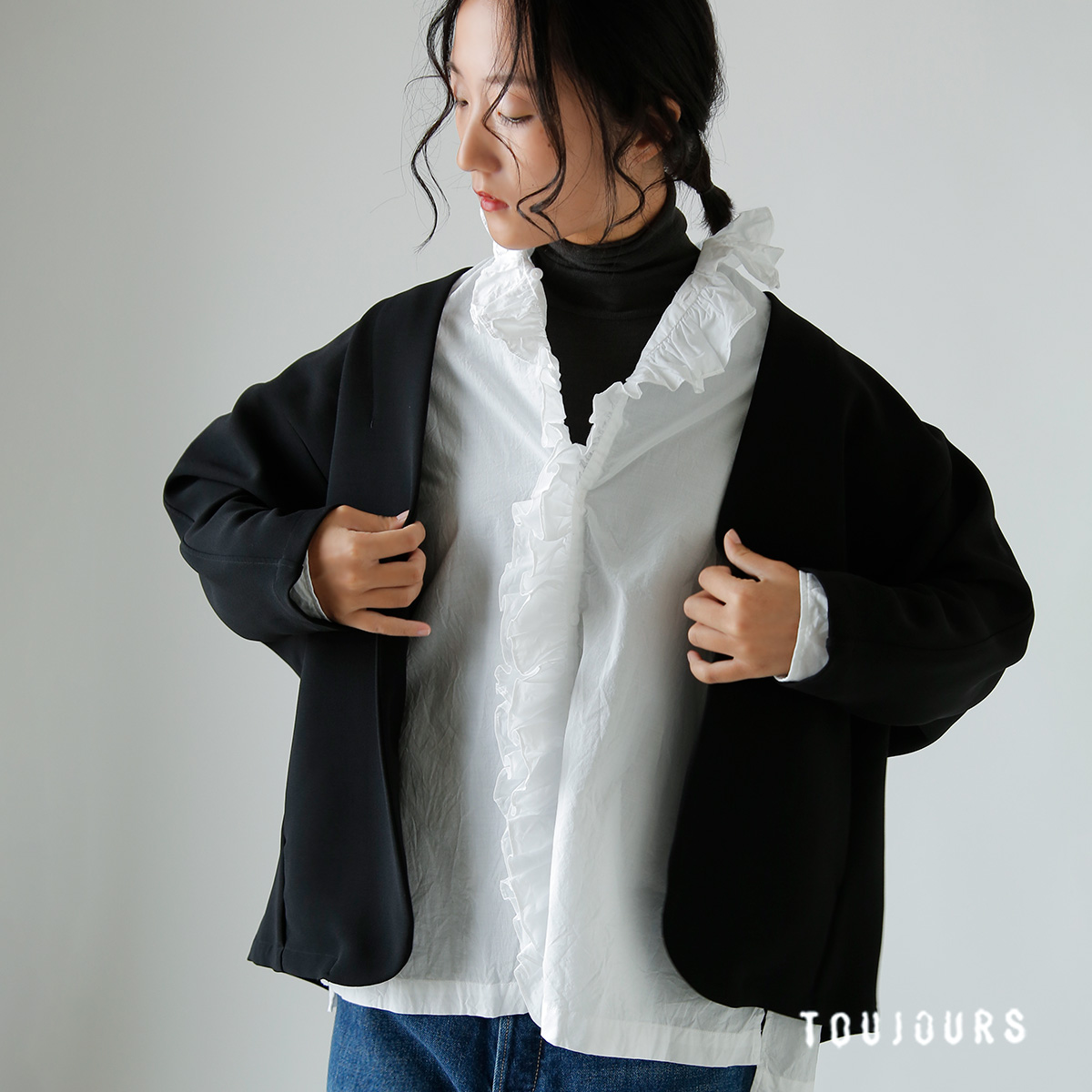 TOUJOURS(gDW[)VhE O vCh Rbg Vc gRuffle Shirth mm43es01
