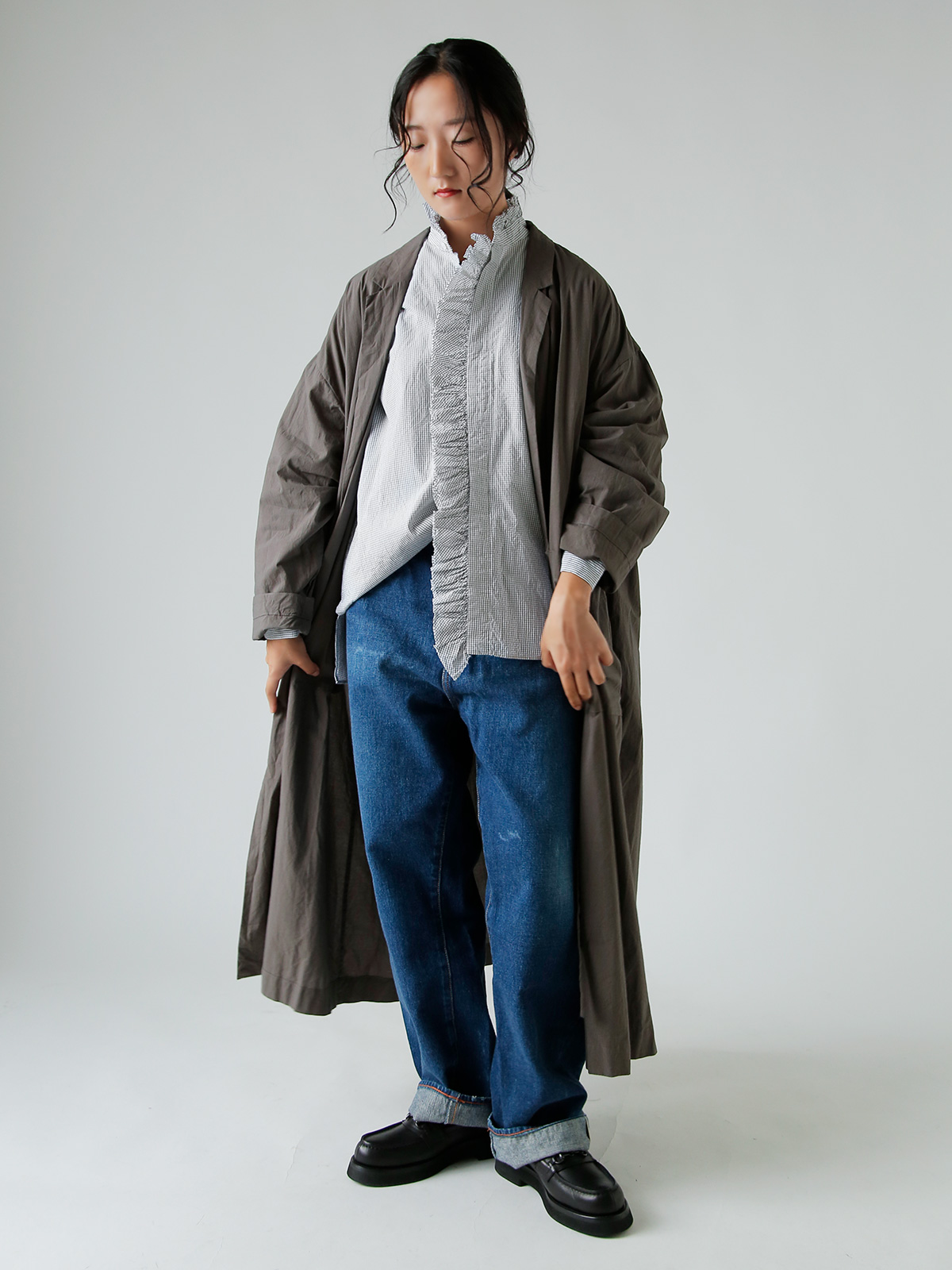 TOUJOURS(gDW[)t@C Rbg ^b^\[ vCh Vc gBand Collar Bishop Sleeve Ruffle Shirth ym43ps02