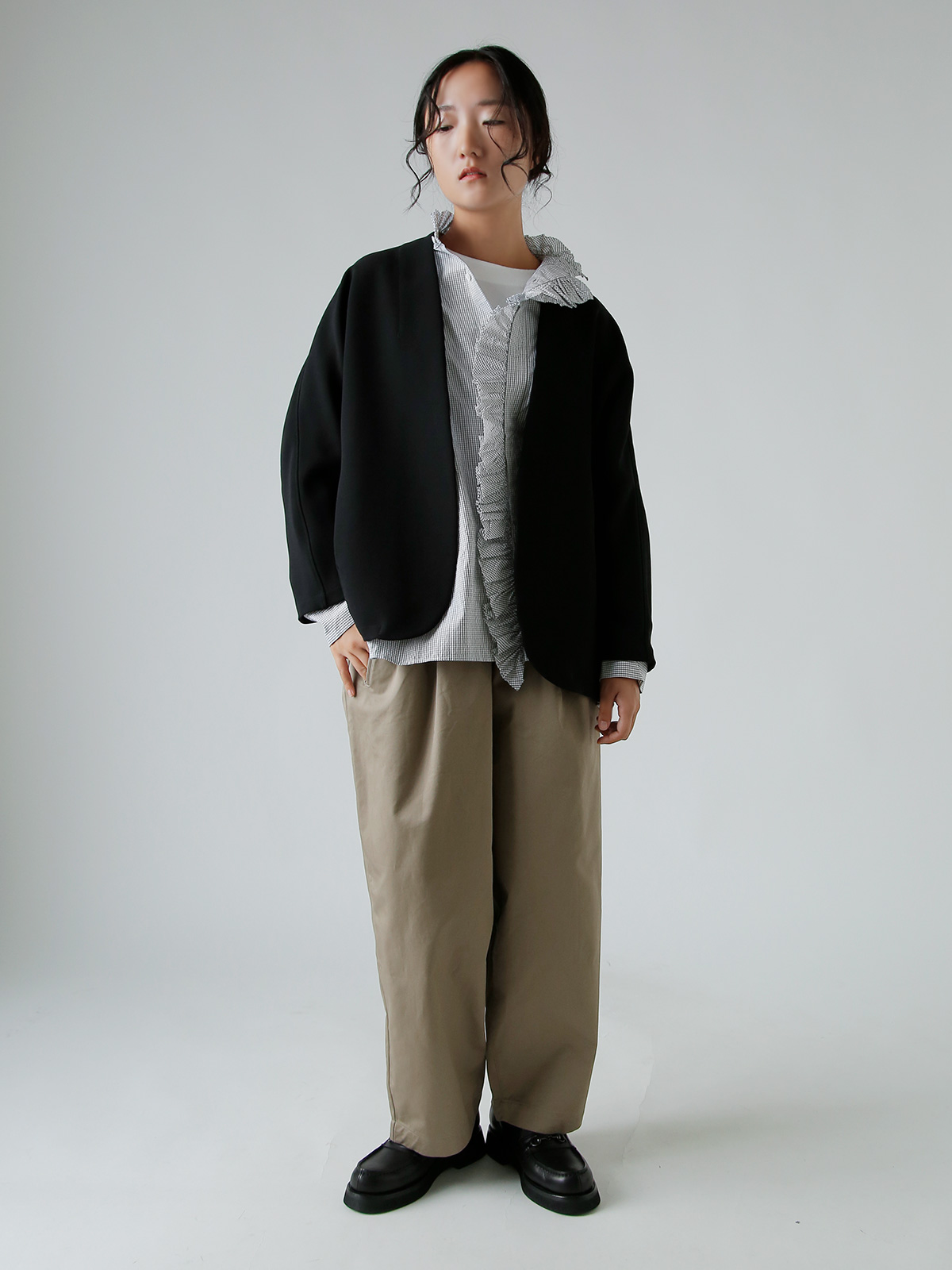TOUJOURS(gDW[)t@C Rbg ^b^\[ vCh Vc gBand Collar Bishop Sleeve Ruffle Shirth ym43ps02