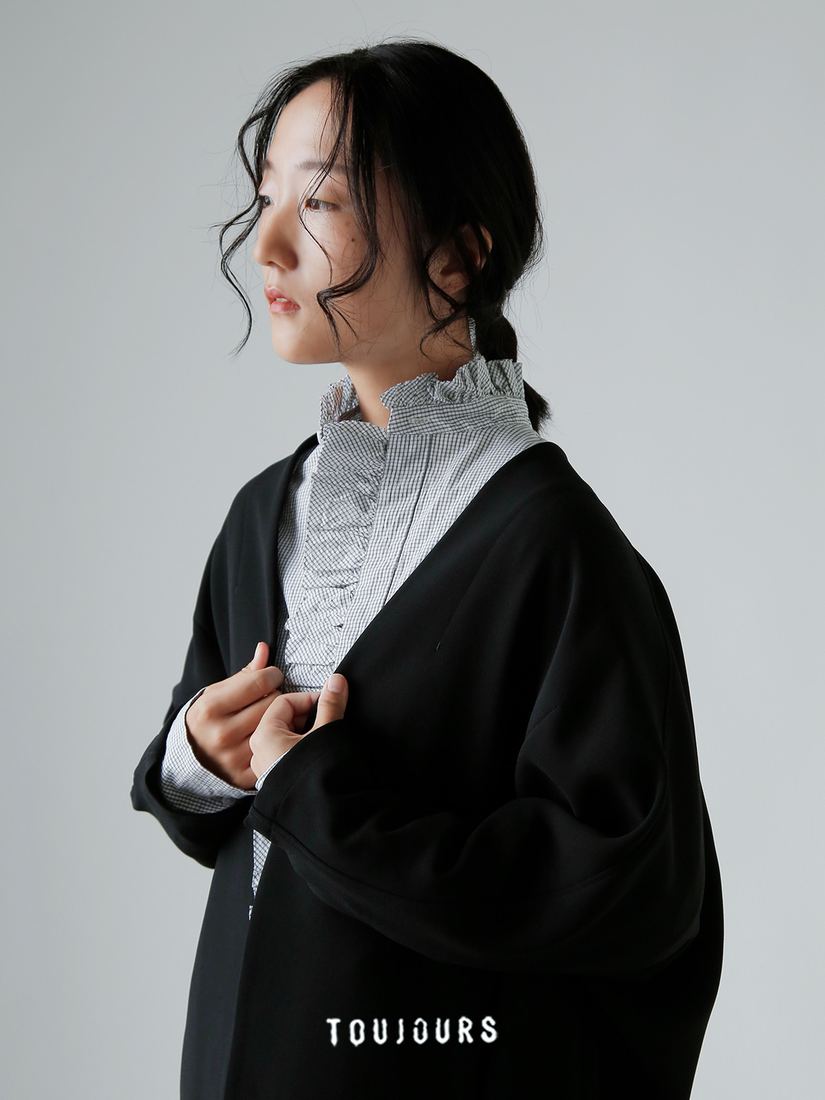 今季最新toujours bolero shirt lt.ink 1号 TOUJOURS トゥジュー ファイン コットン タッタソール プレイド