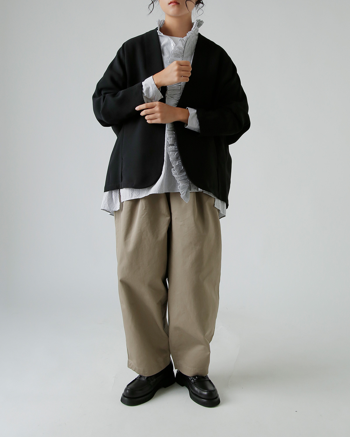 TOUJOURS(gDW[)t@C Rbg ^b^\[ vCh Vc gBand Collar Bishop Sleeve Ruffle Shirth ym43ps02