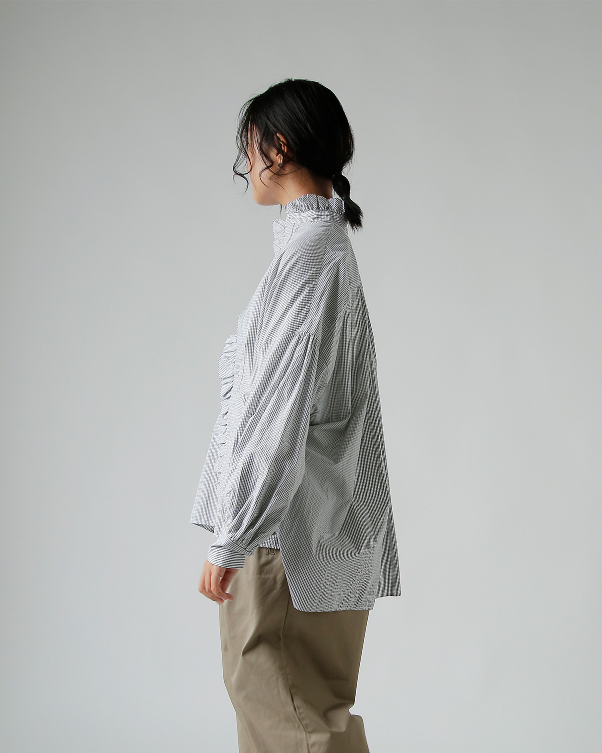 TOUJOURS(gDW[)t@C Rbg ^b^\[ vCh Vc gBand Collar Bishop Sleeve Ruffle Shirth ym43ps02