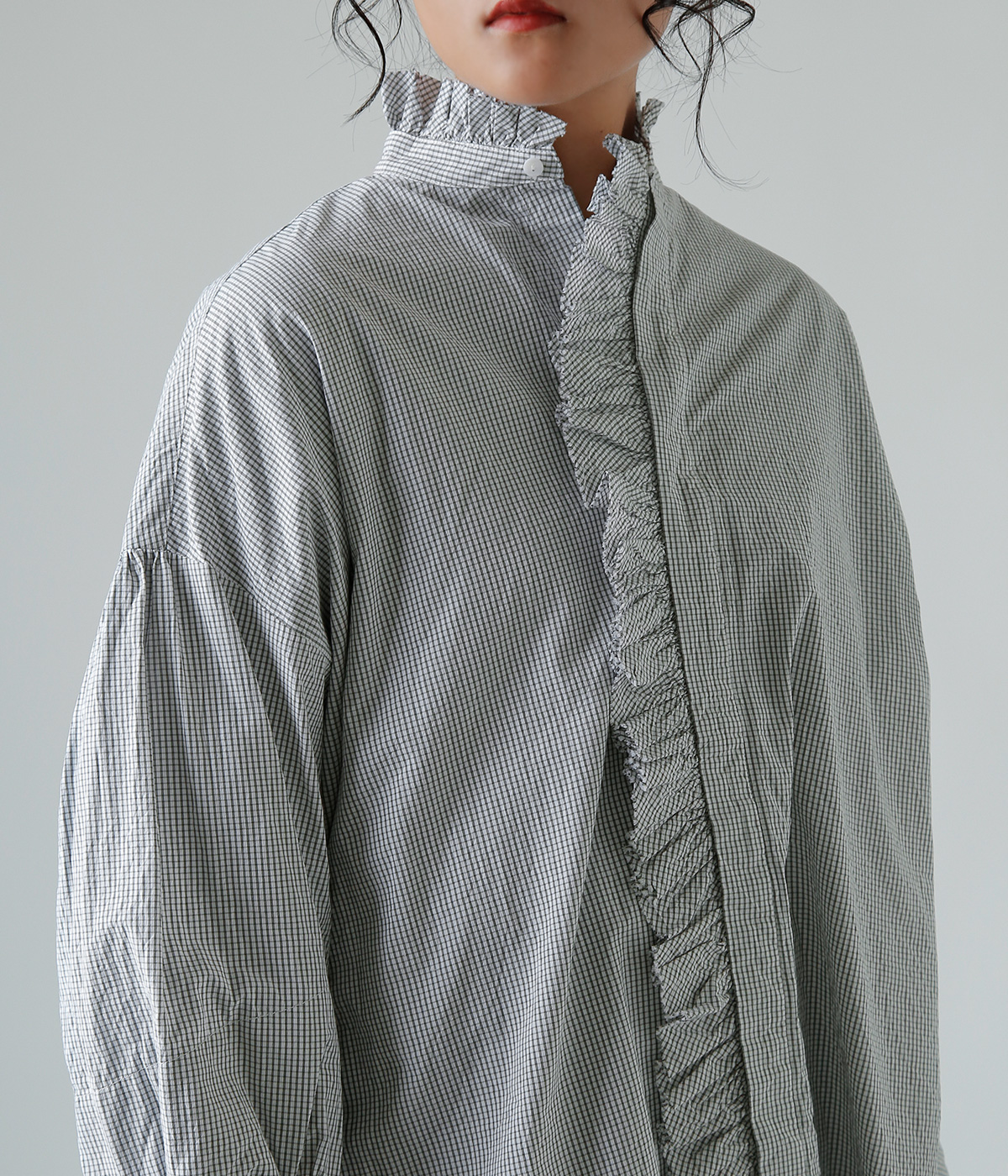 TOUJOURS(gDW[)t@C Rbg ^b^\[ vCh Vc gBand Collar Bishop Sleeve Ruffle Shirth ym43ps02