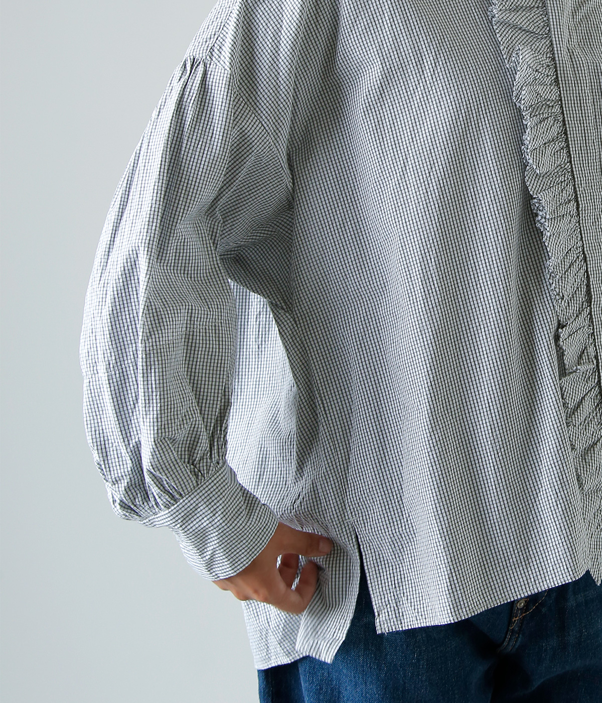 TOUJOURS(gDW[)t@C Rbg ^b^\[ vCh Vc gBand Collar Bishop Sleeve Ruffle Shirth ym43ps02