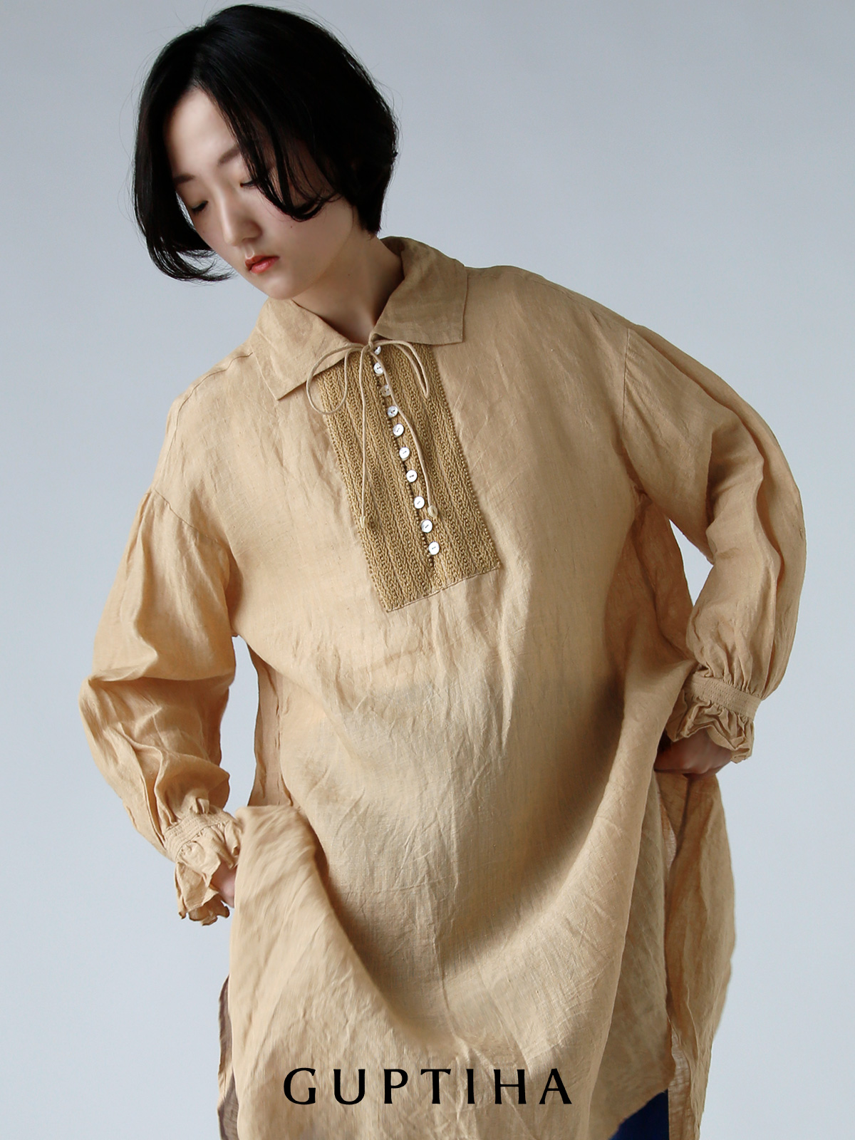 GUPTIHA グプティハ 手織り リネン ボサム チュニック シャツ