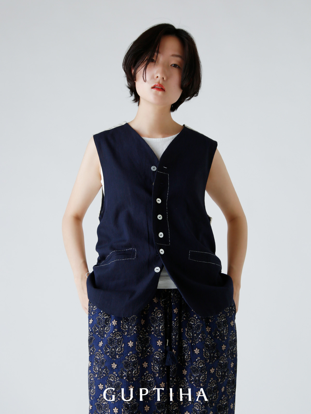激安ブランド GUPTIHA グプティハ コットン ガーゼ ストライプ ハンドステッチ 服&ファッション小物