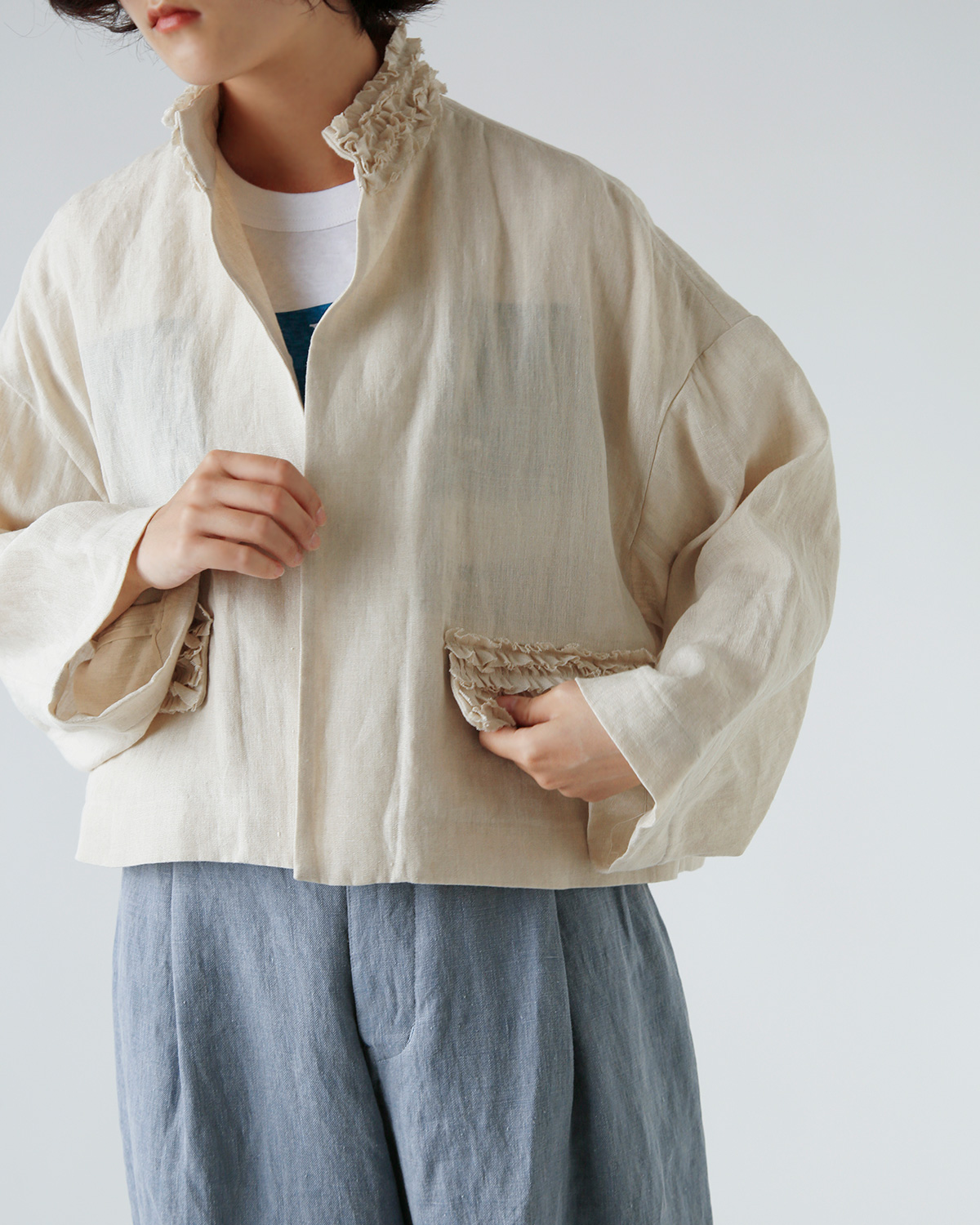 R & D.M.Co-(I[h}Ye[[)l t fR[V WPbg gFRILL DECORATION JACKETh 7315