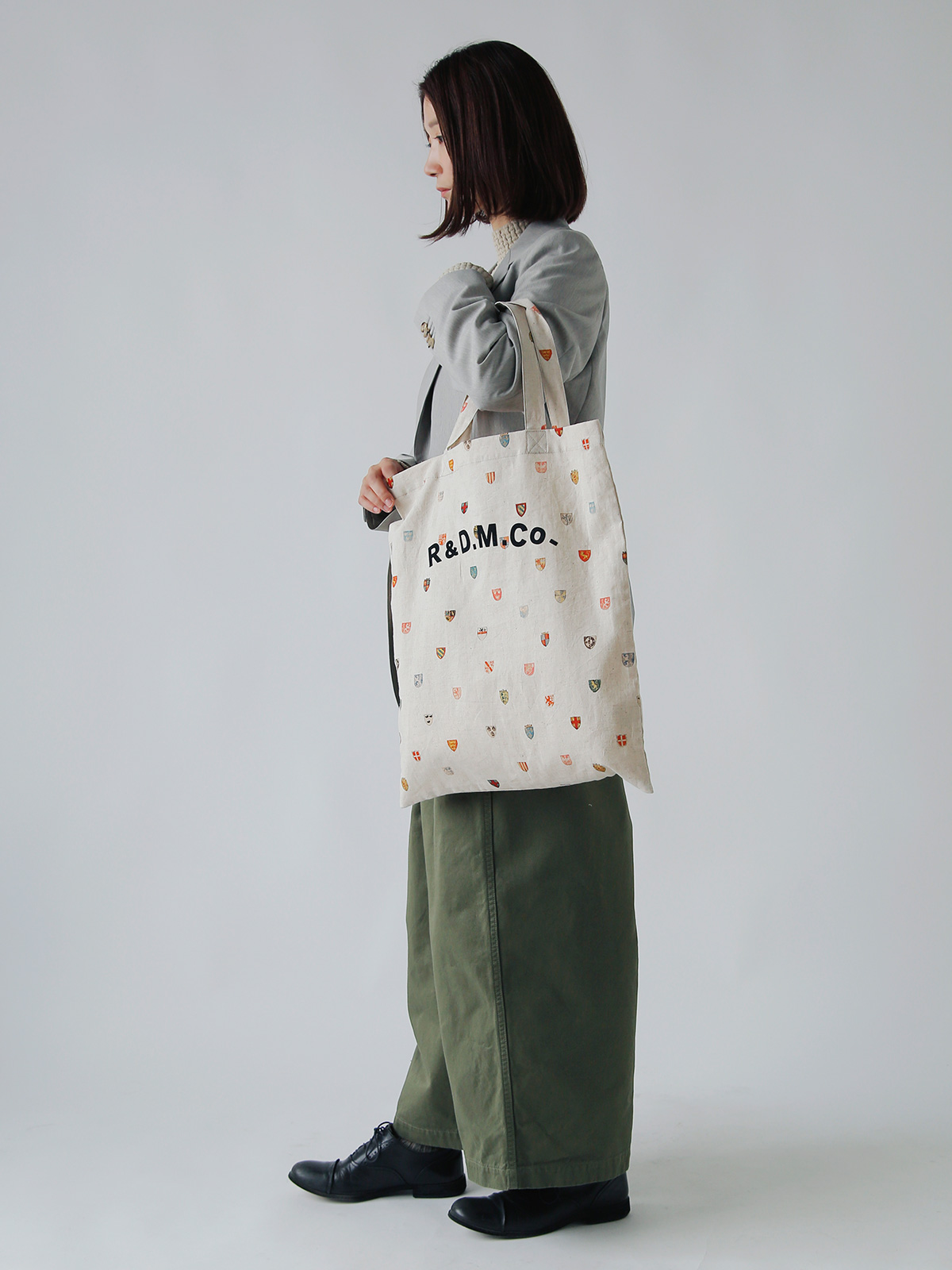 R & D.M.Co-(I[h}Ye[[)Rbg l R[gIuA[Y g[g obO gCOTTON LINEN COAT OF ARMS TOTE BAGh 7498