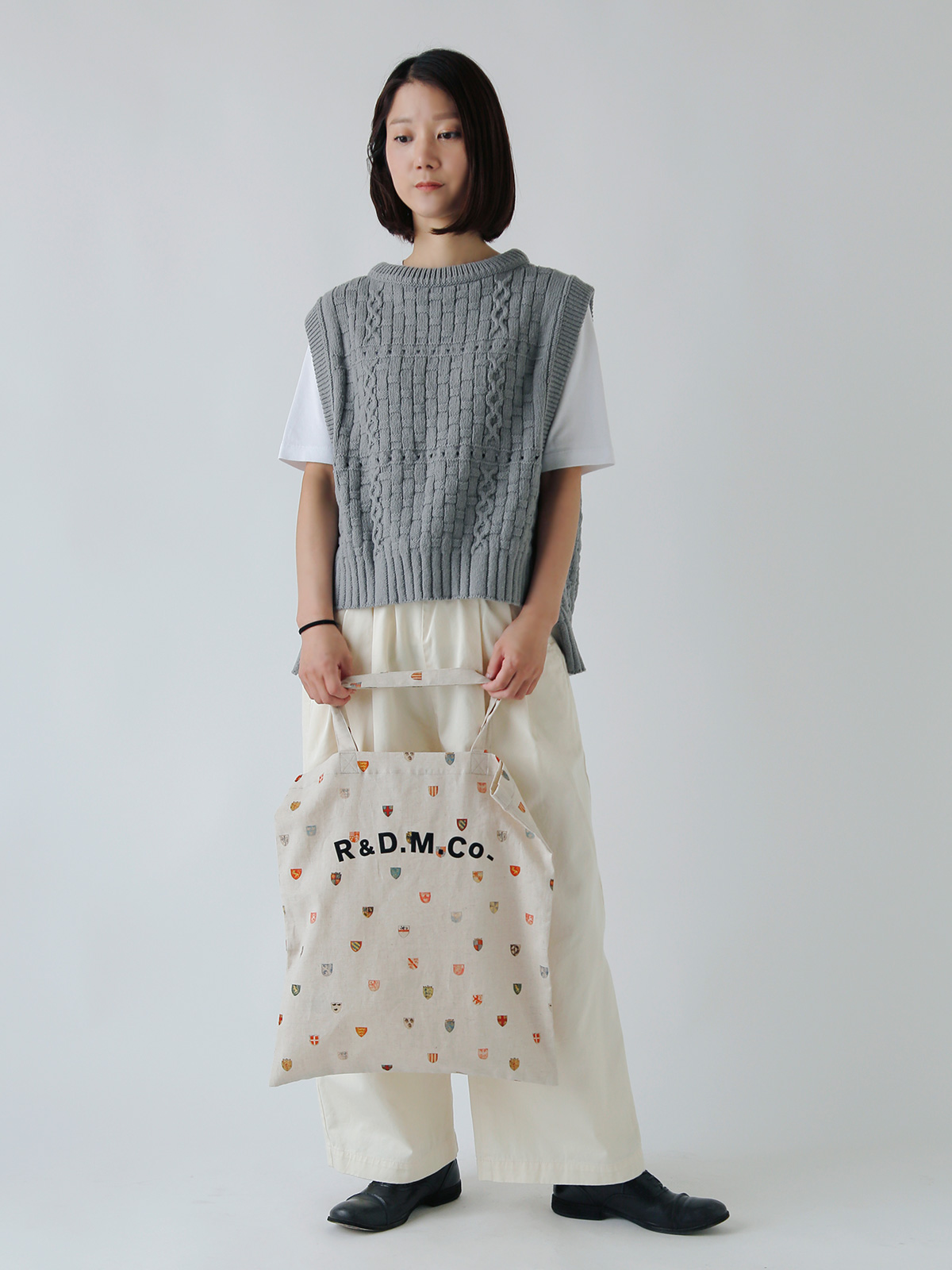 R & D.M.Co-(I[h}Ye[[)Rbg l R[gIuA[Y g[g obO gCOTTON LINEN COAT OF ARMS TOTE BAGh 7498