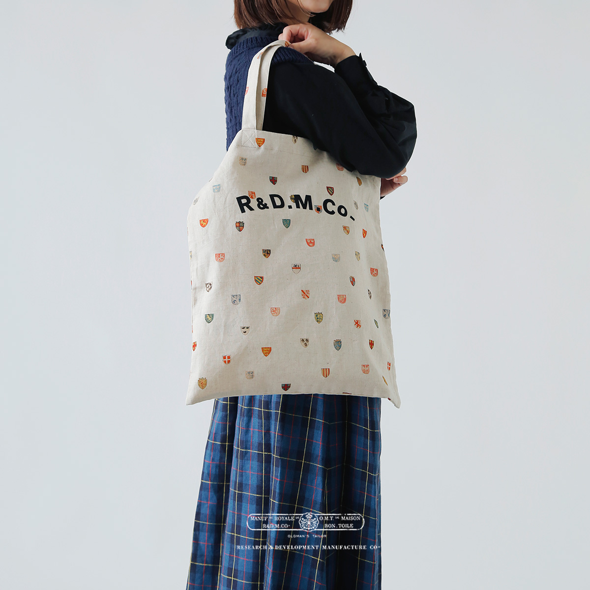 R & D.M.Co-(I[h}Ye[[)Rbg l R[gIuA[Y g[g obO gCOTTON LINEN COAT OF ARMS TOTE BAGh 7498