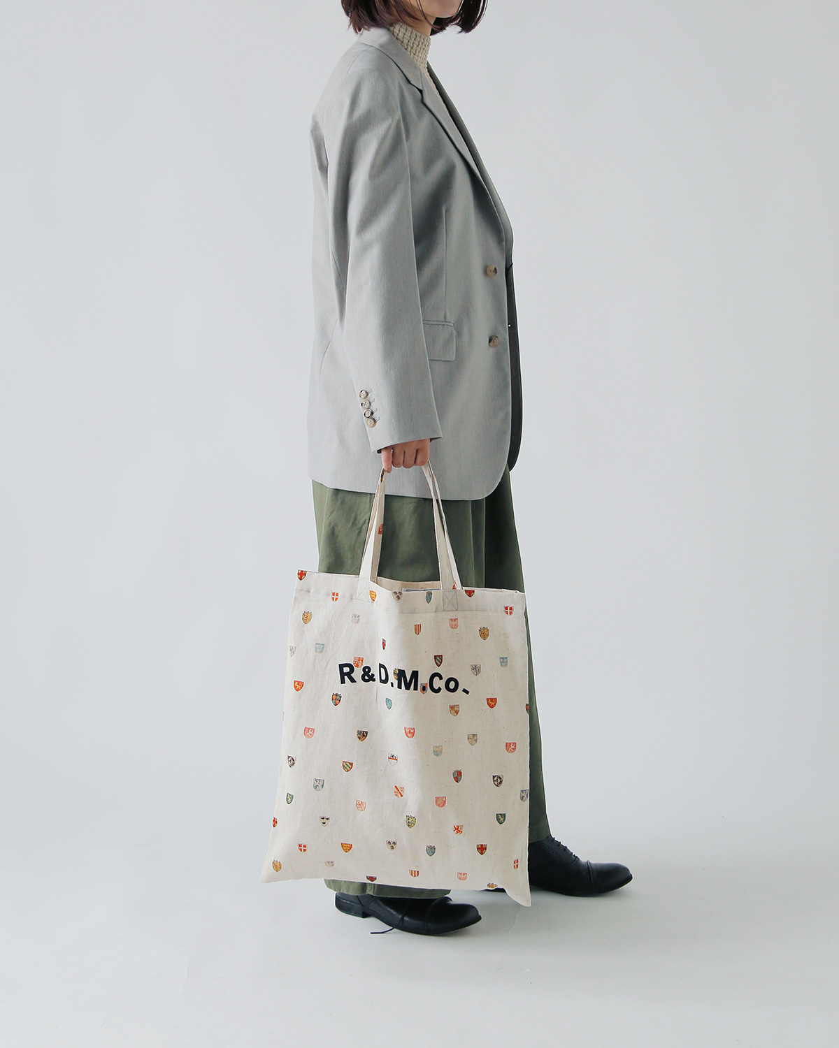 R & D.M.Co-(I[h}Ye[[)Rbg l R[gIuA[Y g[g obO gCOTTON LINEN COAT OF ARMS TOTE BAGh 7498