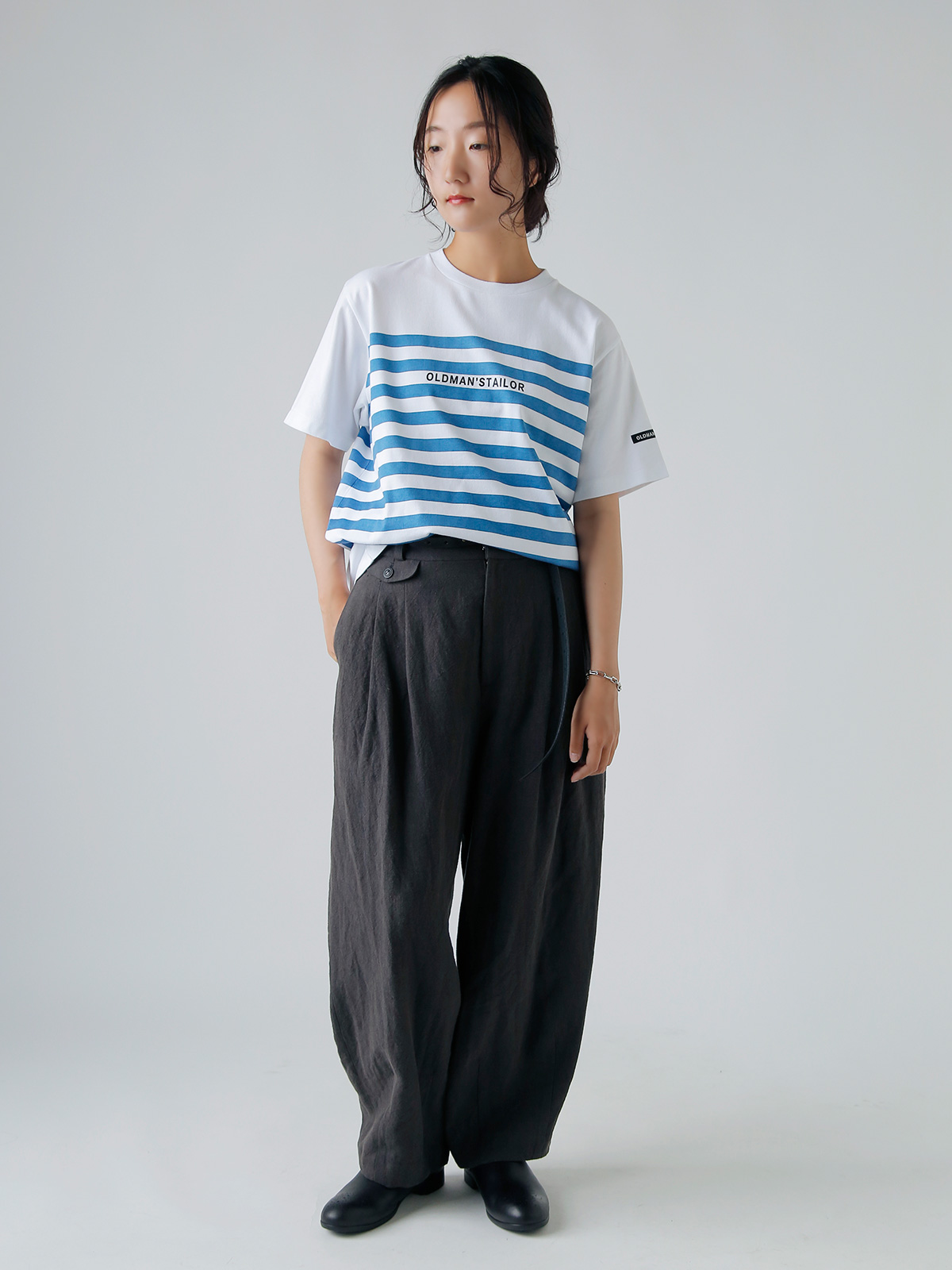 gBORDER PRINT CREW S/S TEEh m1238