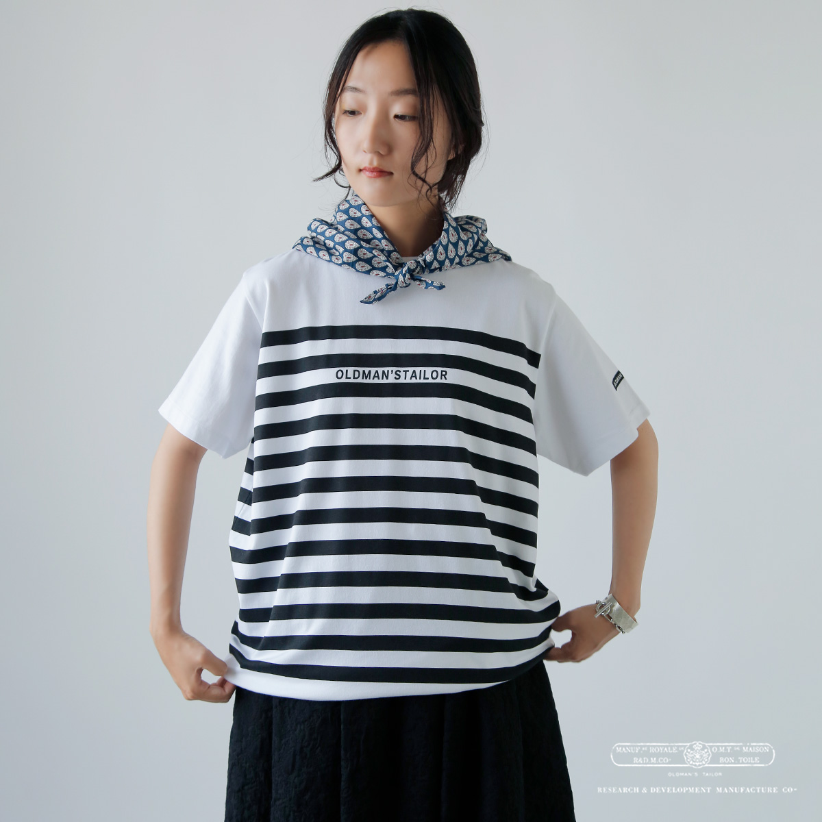 gBORDER PRINT CREW S/S TEEh m1238