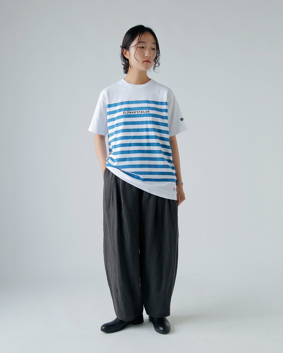gBORDER PRINT CREW S/S TEEh m1238