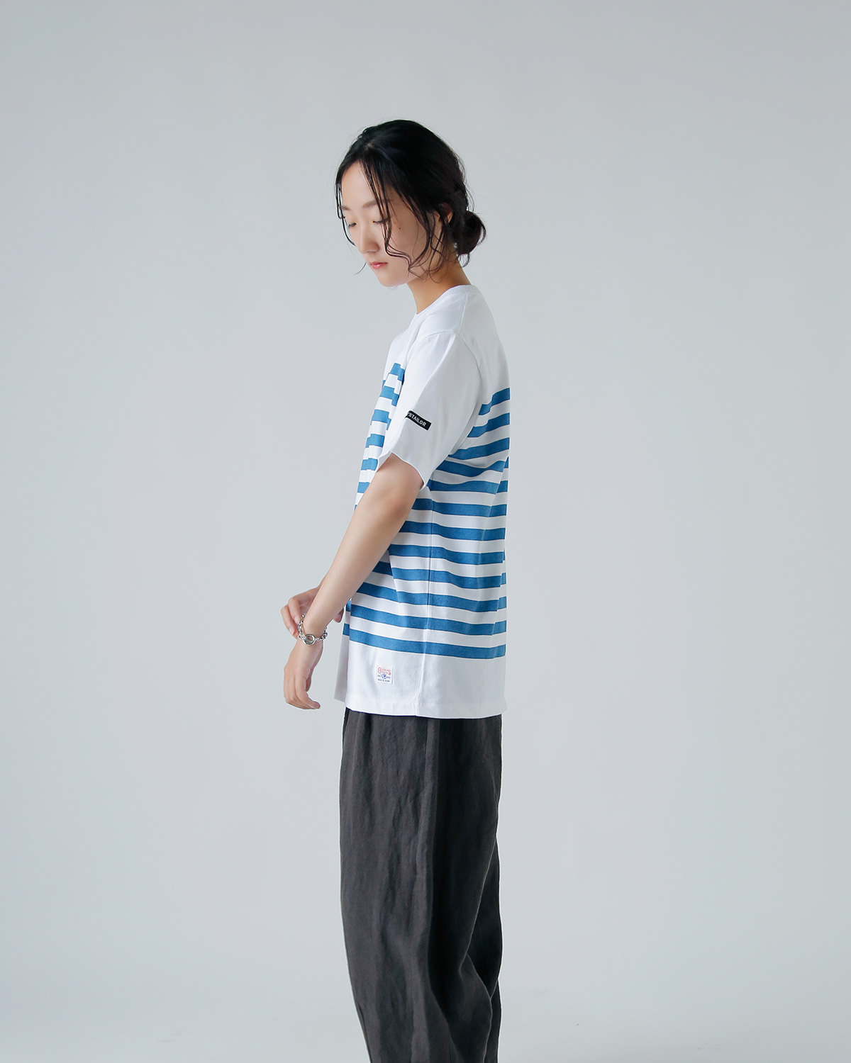 gBORDER PRINT CREW S/S TEEh m1238